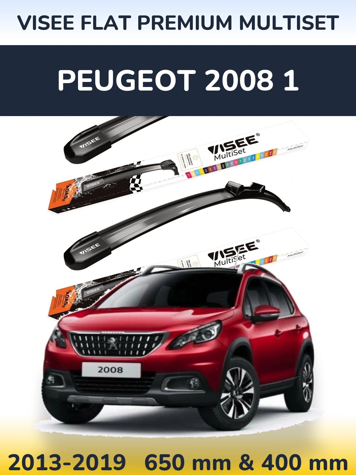 Front wiper blade set VISEE FLAT PREMIUM MultiSet 650 & 400 мм for Peugeot 2008 1 2013-2019