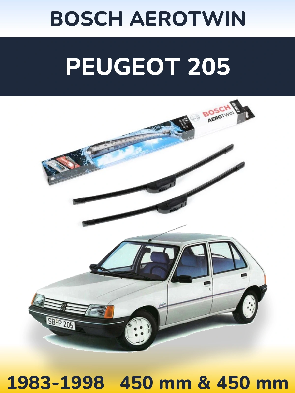 Комплект передних дворников BOSCH AeroTwin 450 & 450 мм для Peugeot 205 1983-1998