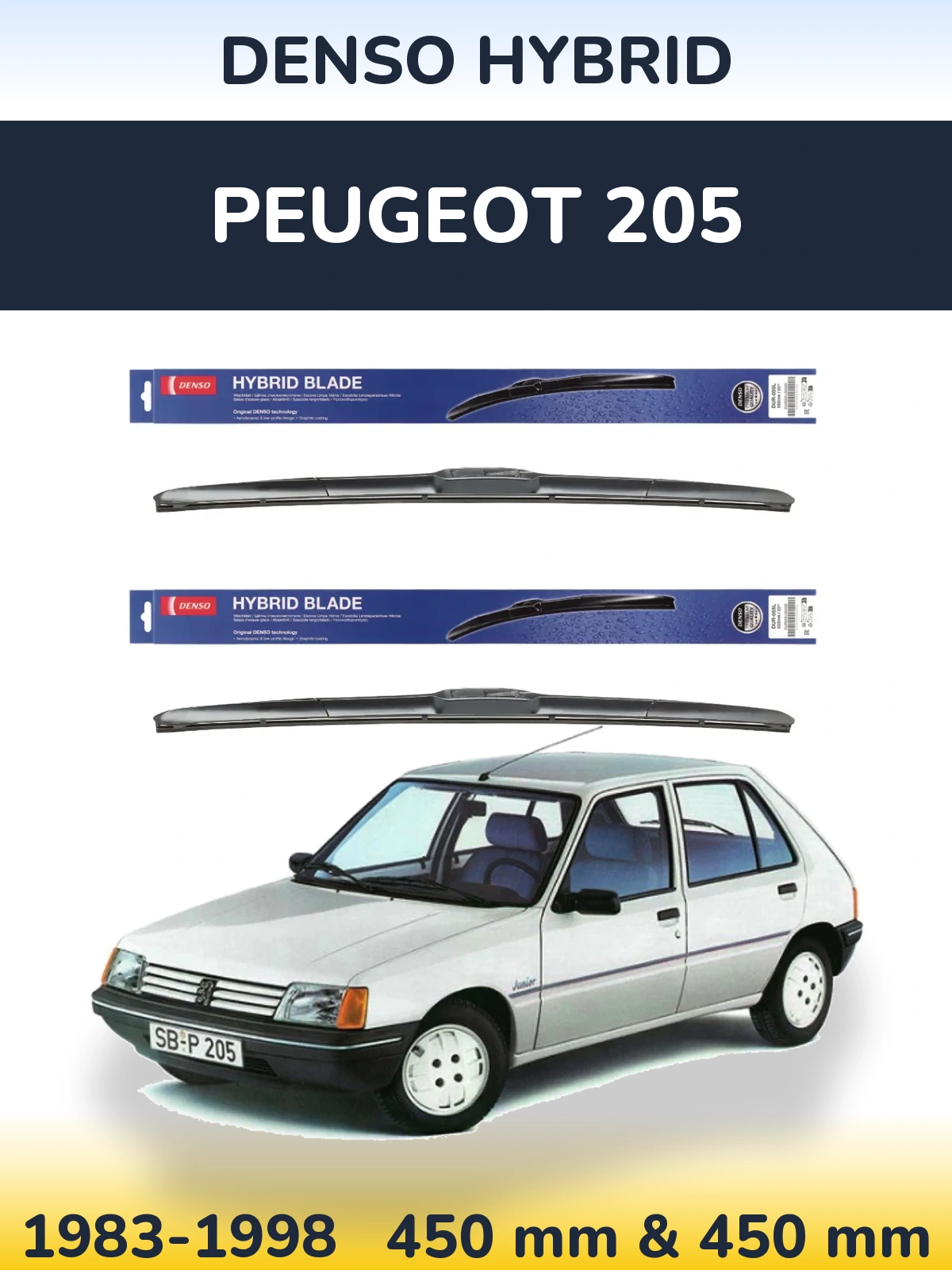Komplet przednich wycieraczek Denso Hybrid 450 & 450 mm do Peugeot 205 1983-1998