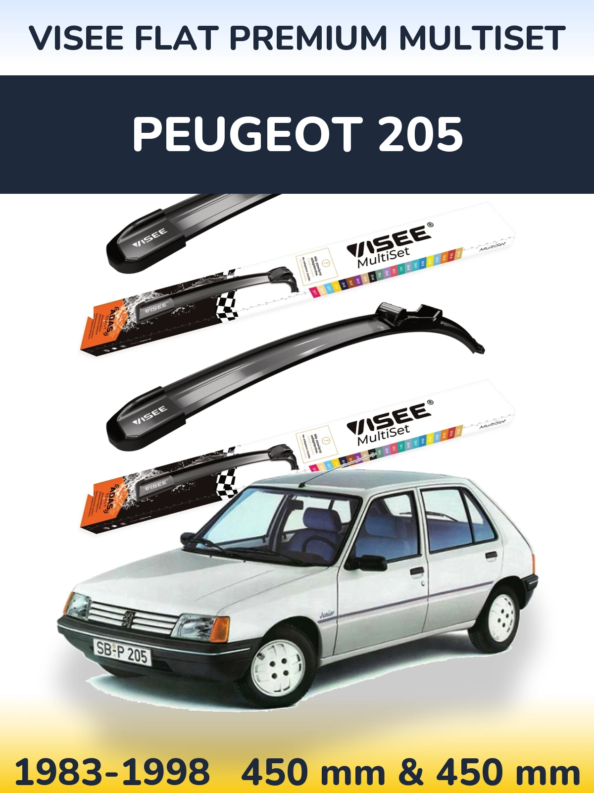 Комплект передніх щіток VISEE FLAT PREMIUM MultiSet 450 & 450 мм для Peugeot 205 1983-1998