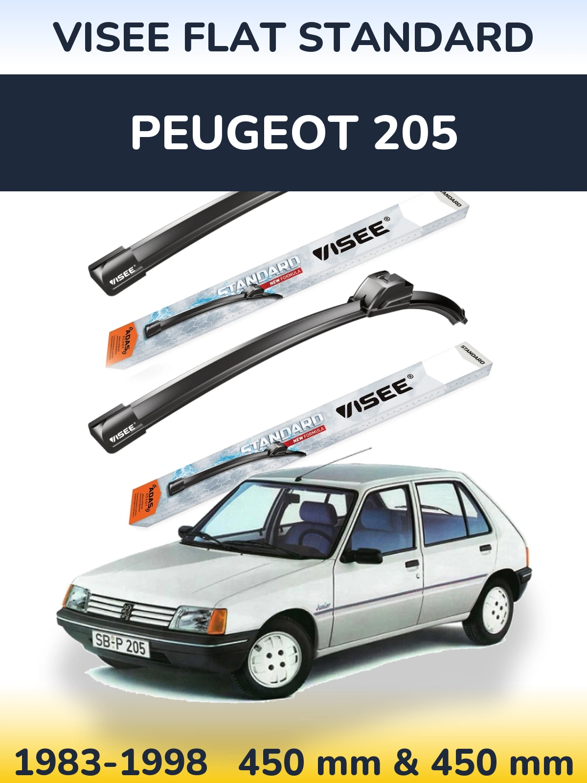 Комплект передних дворников VISEE FLAT STANDARD 450 & 450 мм для Peugeot 205 1983-1998
