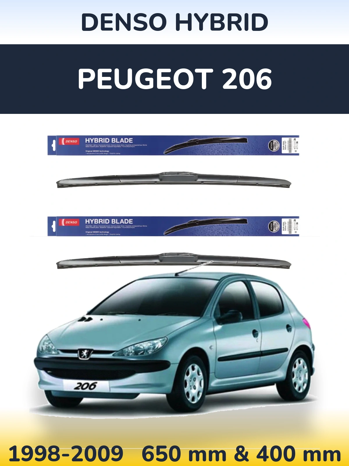 Komplet przednich wycieraczek Denso Hybrid 650 & 400 mm do Peugeot 206 1998-2009