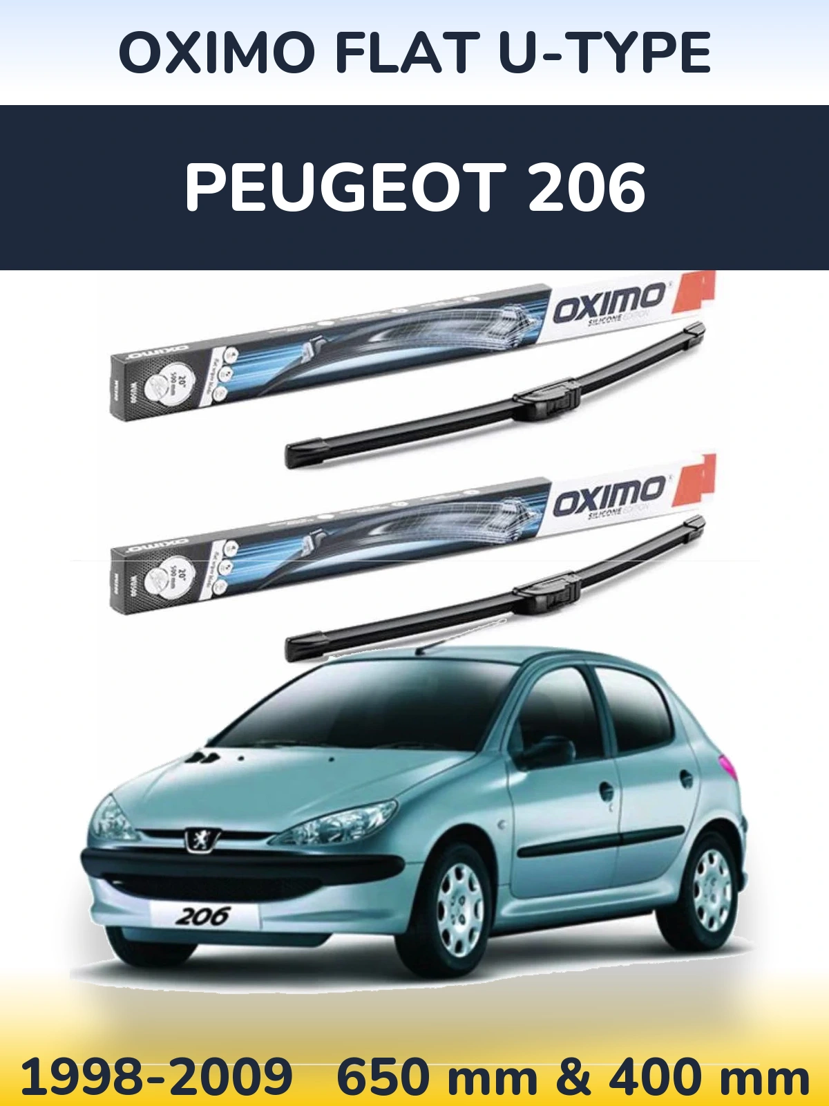 Комплект передніх щіток Oximo Flat U-type 650 & 400 мм для Peugeot 206 1998-2009