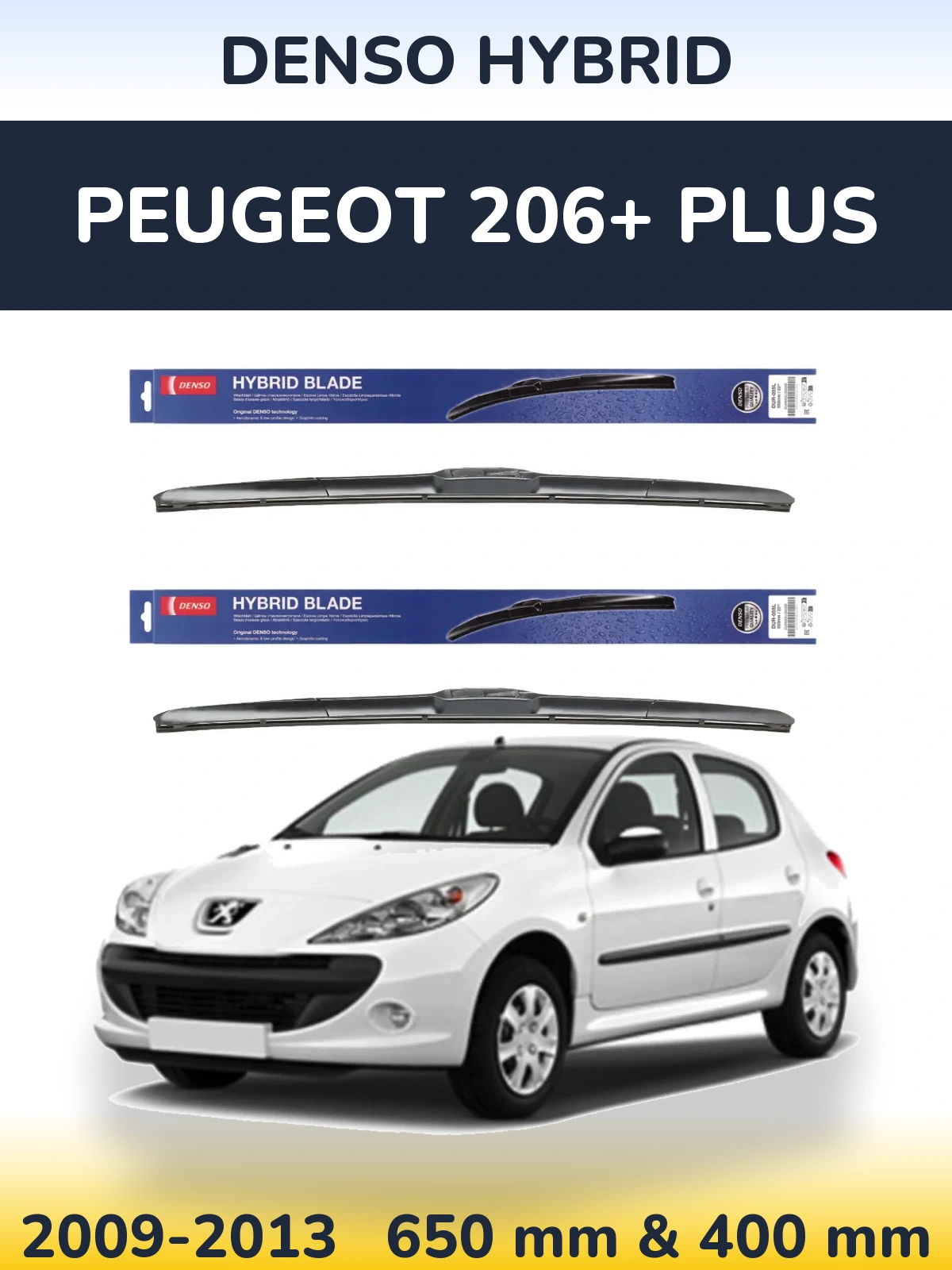 Front wiper blade set Denso Hybrid 650 & 400 мм for Peugeot 206+ Plus 2009-2013