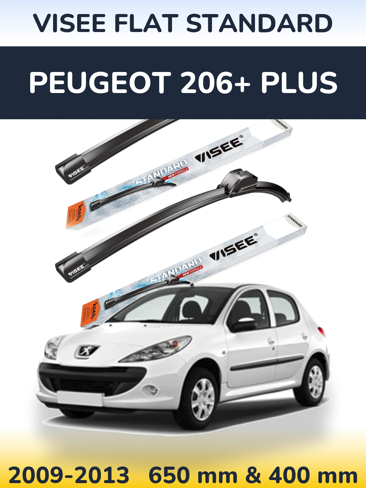 Komplet przednich wycieraczek VISEE FLAT STANDARD 650 & 400 mm do Peugeot 206+ Plus 2009-2013