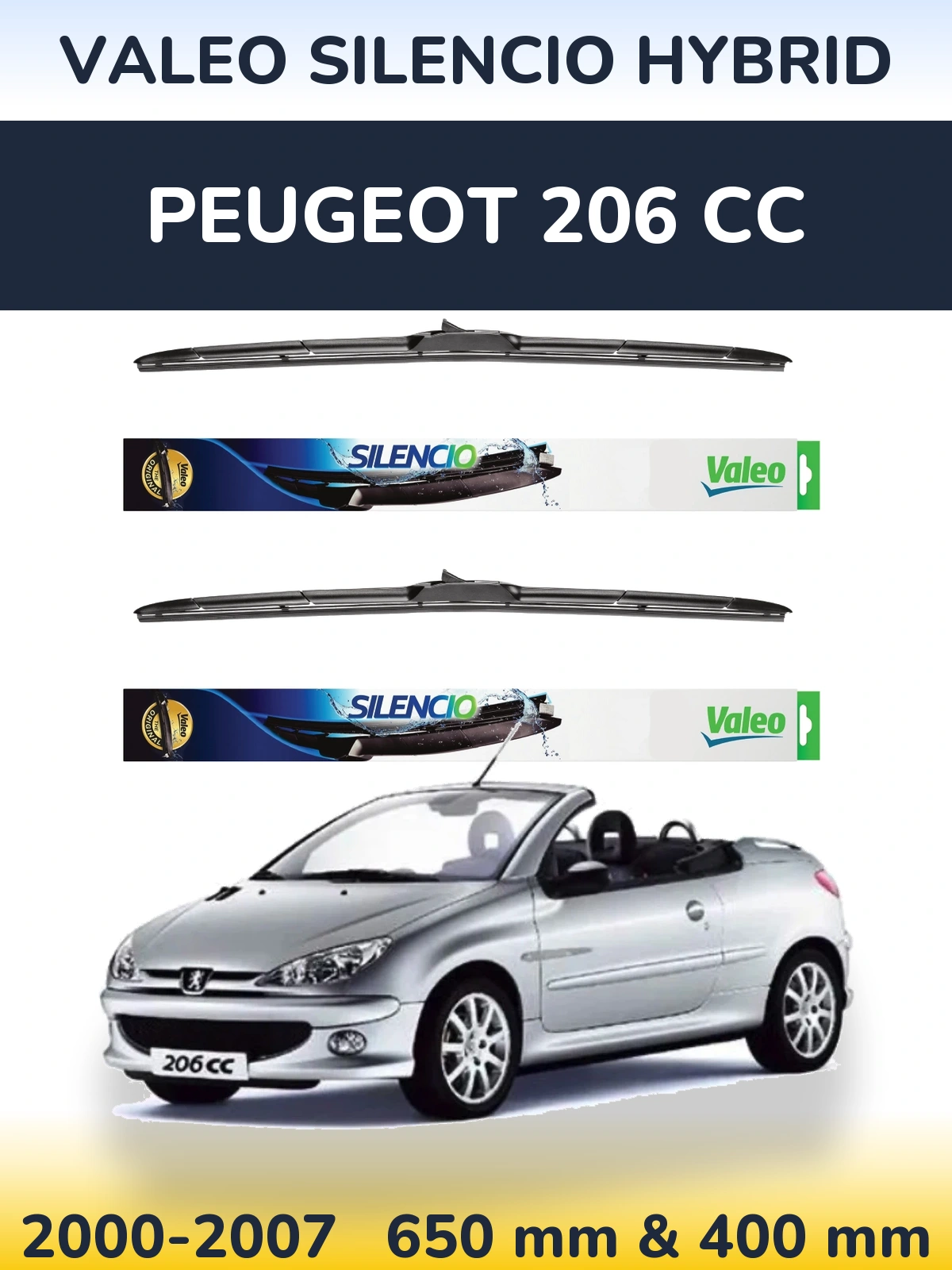 Komplet przednich wycieraczek Valeo Silencio Hybrid 650 & 400 mm do Peugeot 206 CC 2000-2007