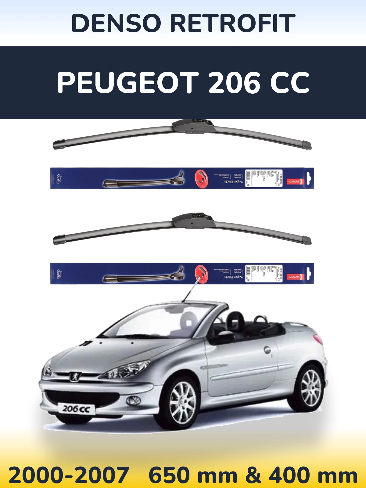 Комплект передних дворников Denso Retrofit 650 & 400 мм для Peugeot 206 CC 2000-2007