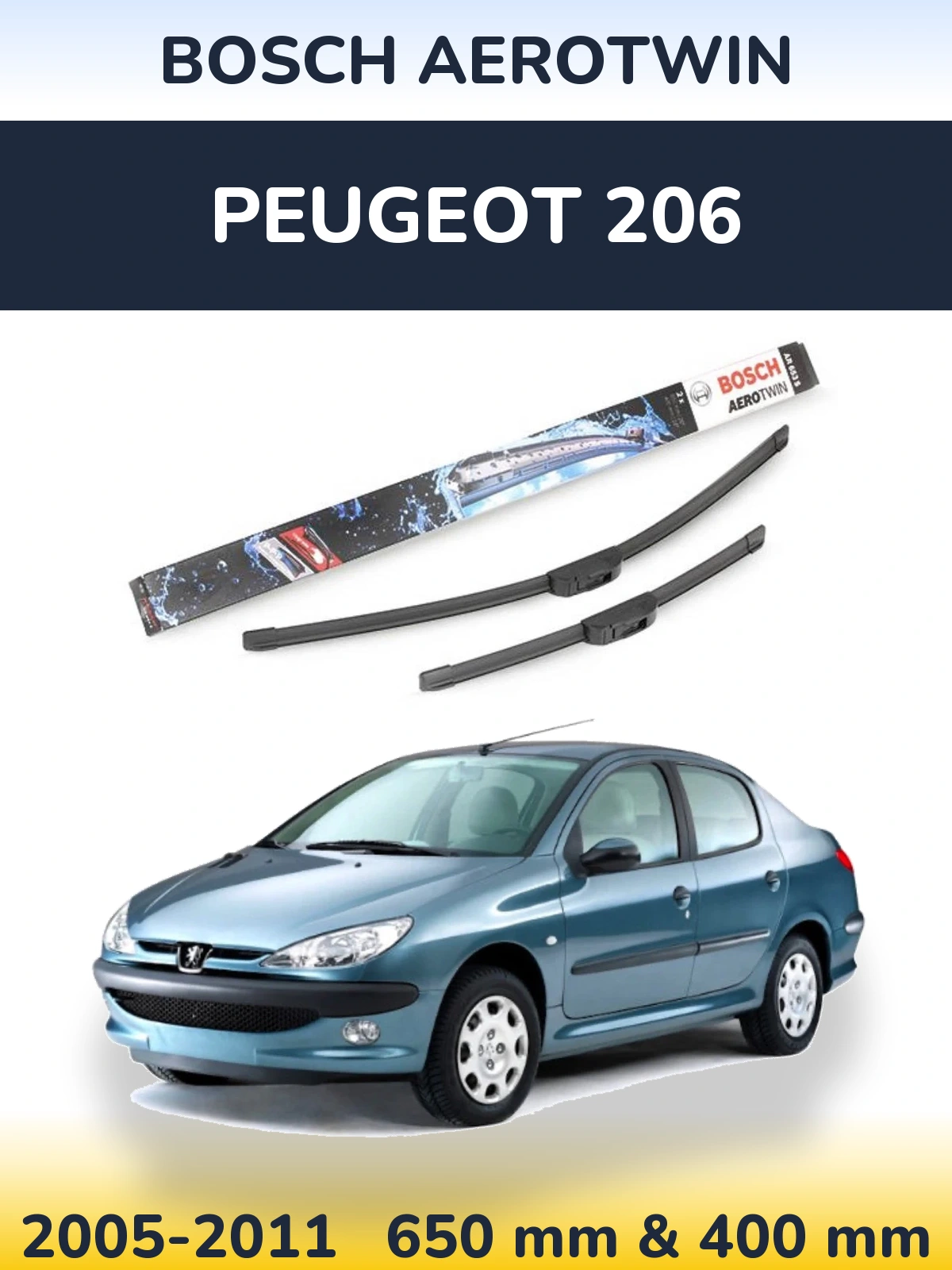 Комплект передніх щіток BOSCH AeroTwin 650 & 400 мм для Peugeot 206 2005-2011