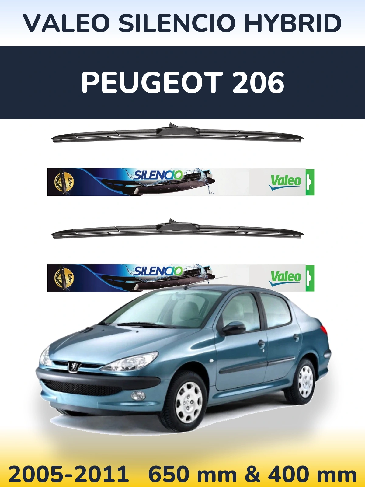 Комплект передних дворников Valeo Silencio Hybrid 650 & 400 мм для Peugeot 206 2005-2011