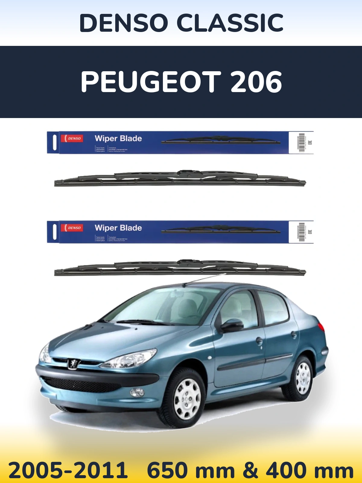 Front wiper blade set Denso Classic 650 & 400 мм for Peugeot 206 2005-2011