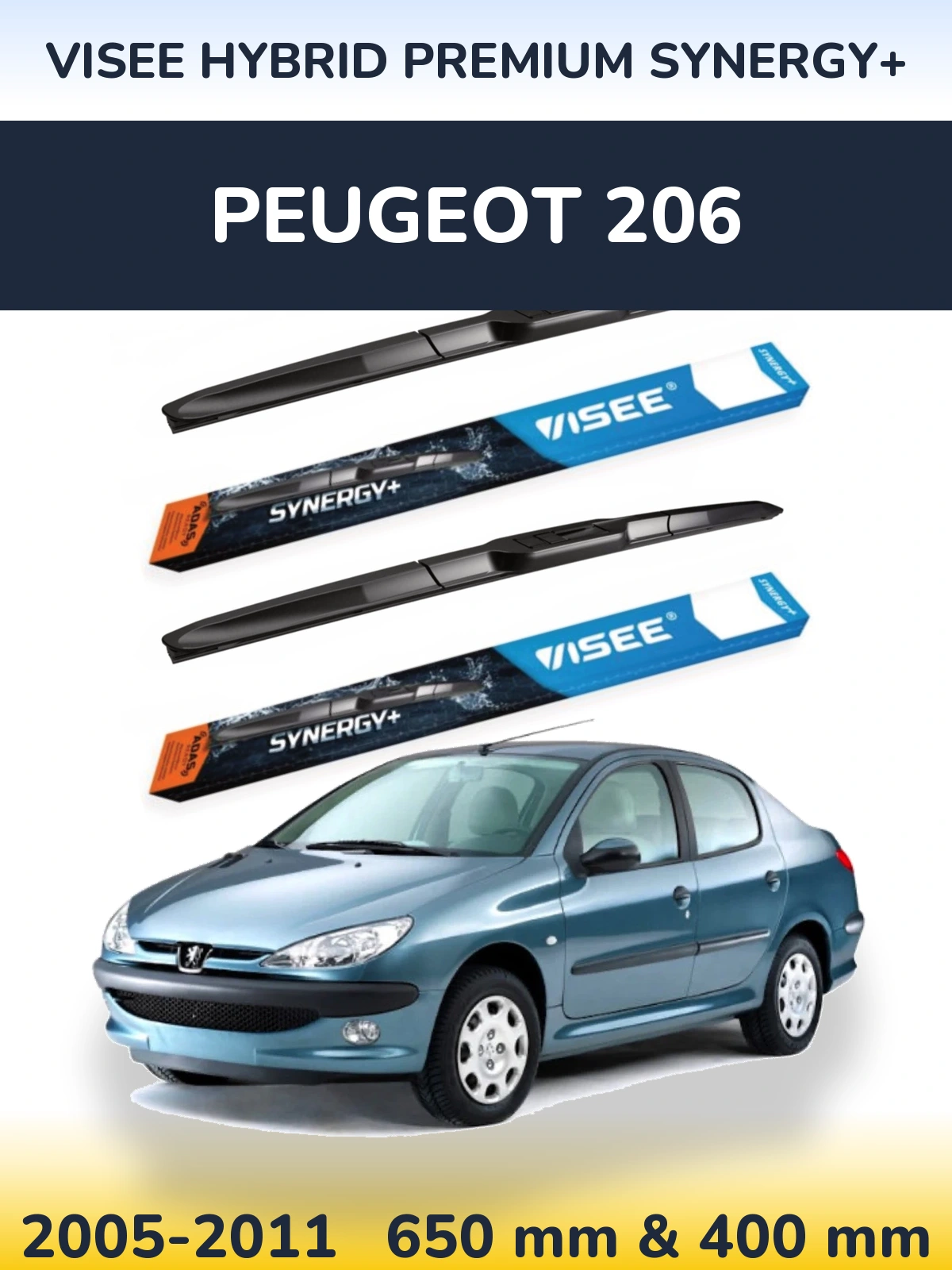 Komplet przednich wycieraczek VISEE HYBRID PREMIUM SYNERGY+ 650 & 400 mm do Peugeot 206 2005-2011