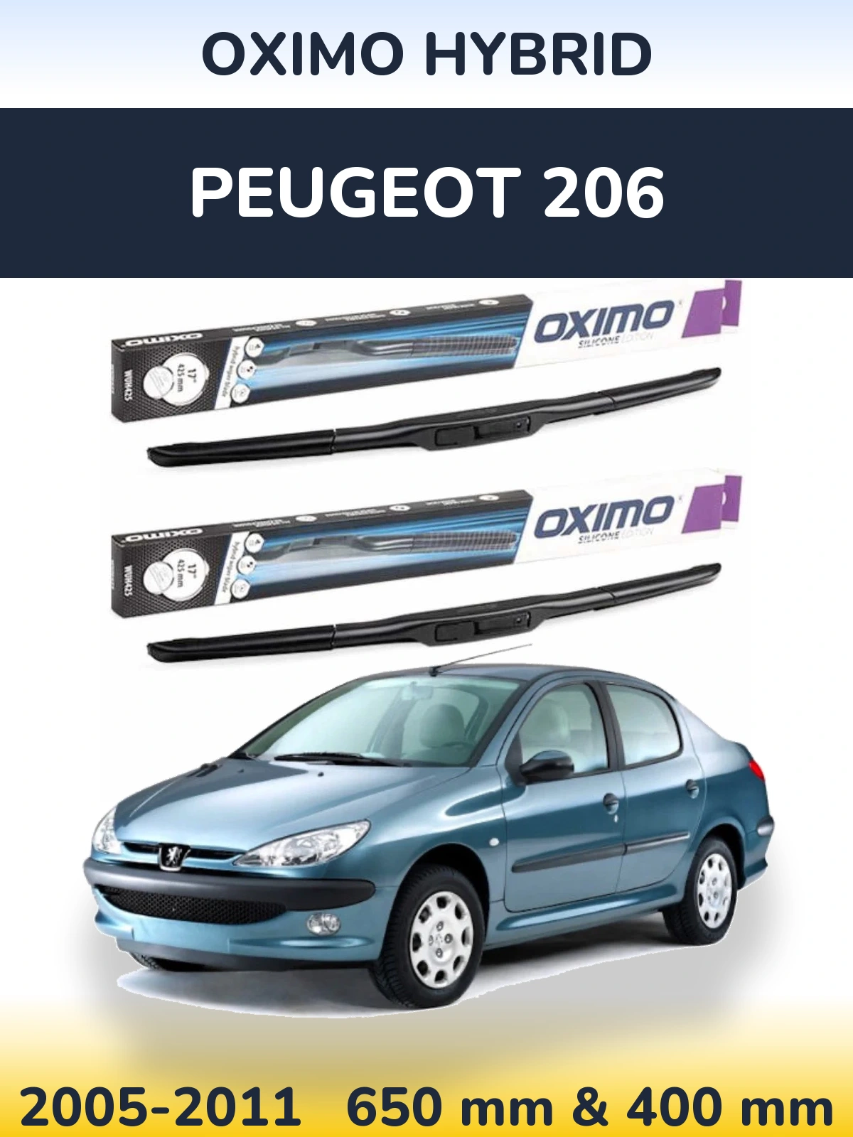 Комплект передних дворников Oximo Hybrid 650 & 400 мм для Peugeot 206 2005-2011