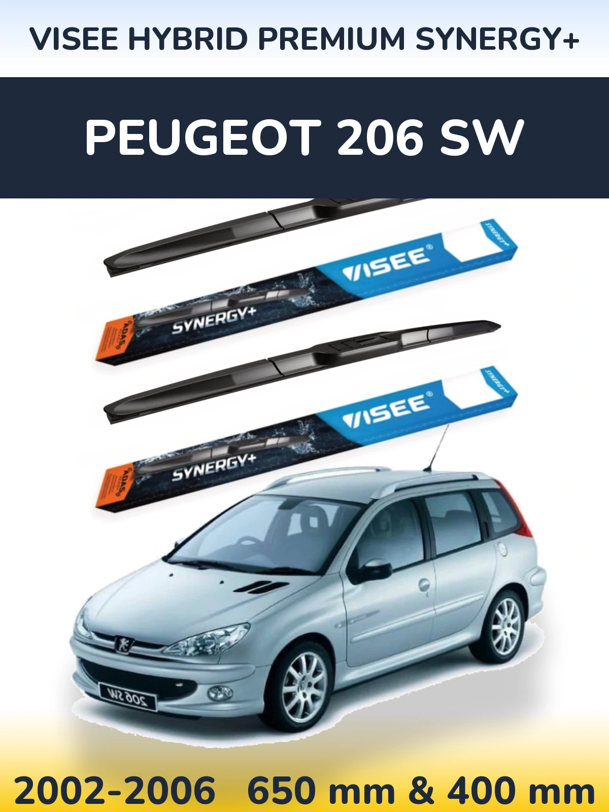 Комплект передних дворников VISEE HYBRID PREMIUM SYNERGY+ 650 & 400 мм для Peugeot 206 SW 2002-2006