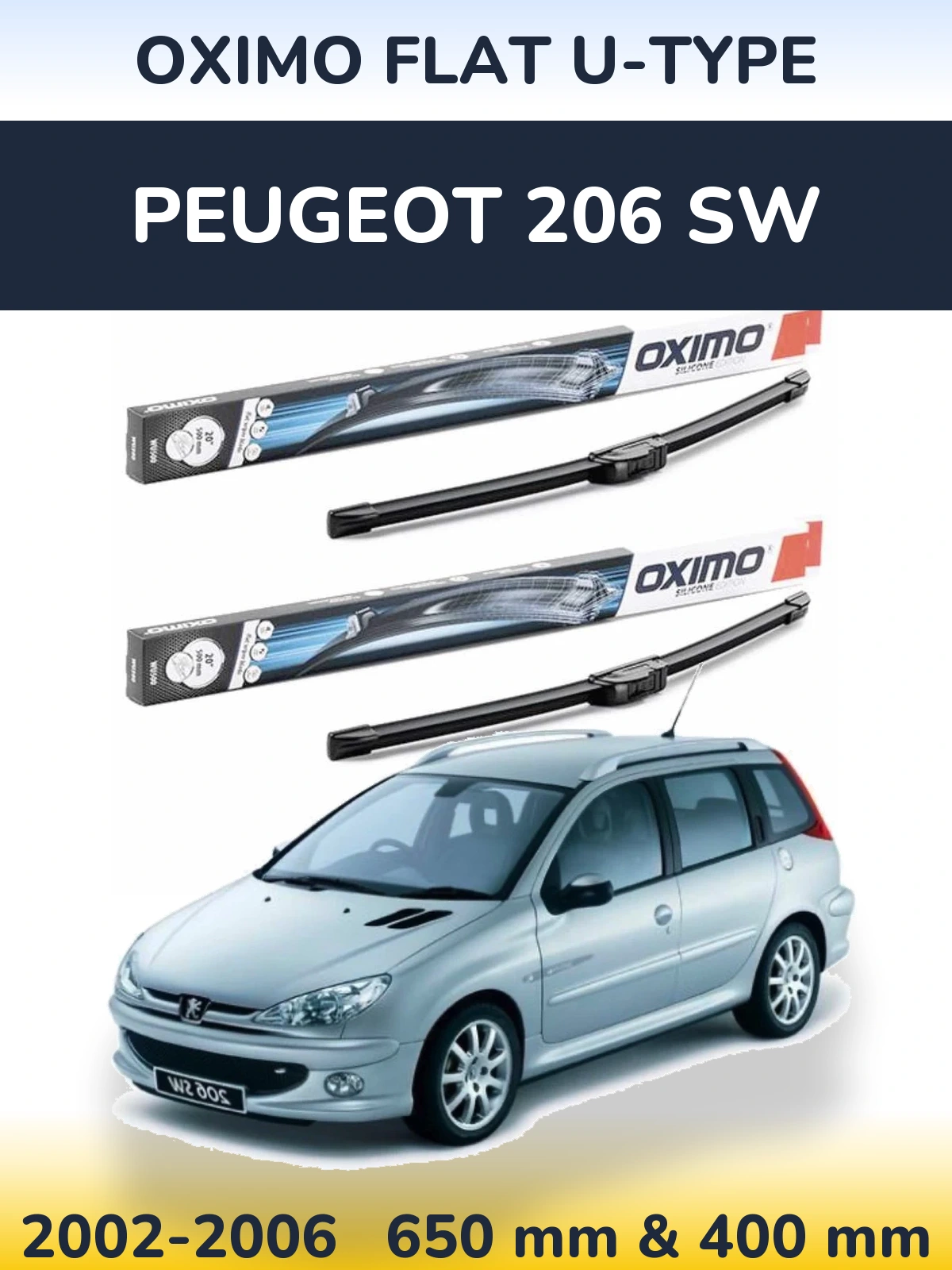 Комплект передніх щіток Oximo Flat U-type 650 & 400 мм для Peugeot 206 SW 2002-2006