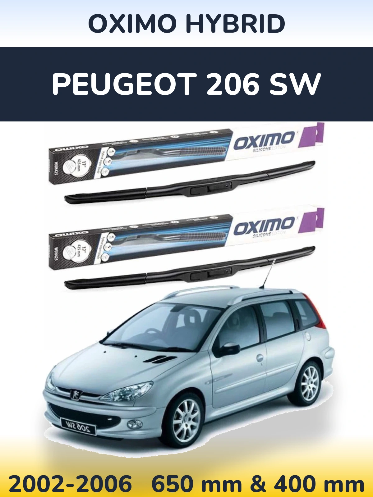 Front wiper blade set Oximo Hybrid 650 & 400 mm for Peugeot 206 SW 2002-2006