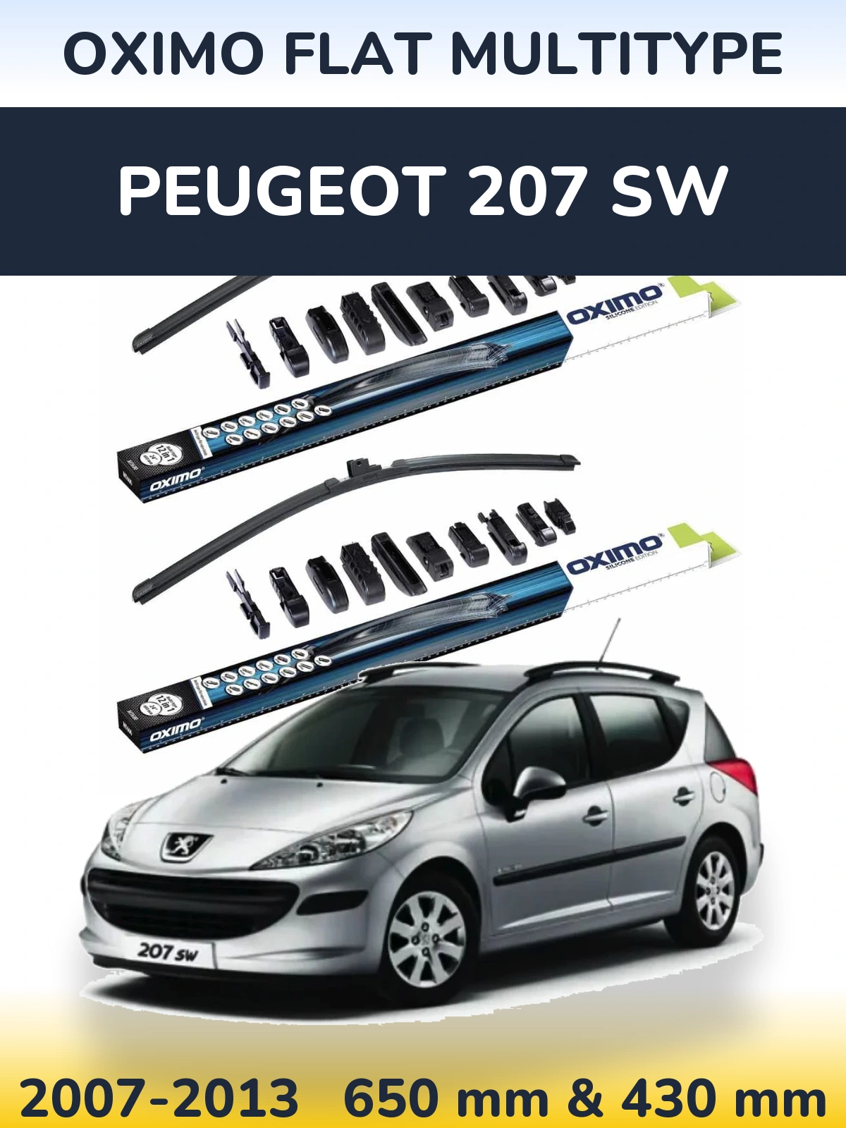 Komplet przednich wycieraczek Oximo Flat MultiType 650 & 430 mm do Peugeot 207 SW 2007-2013