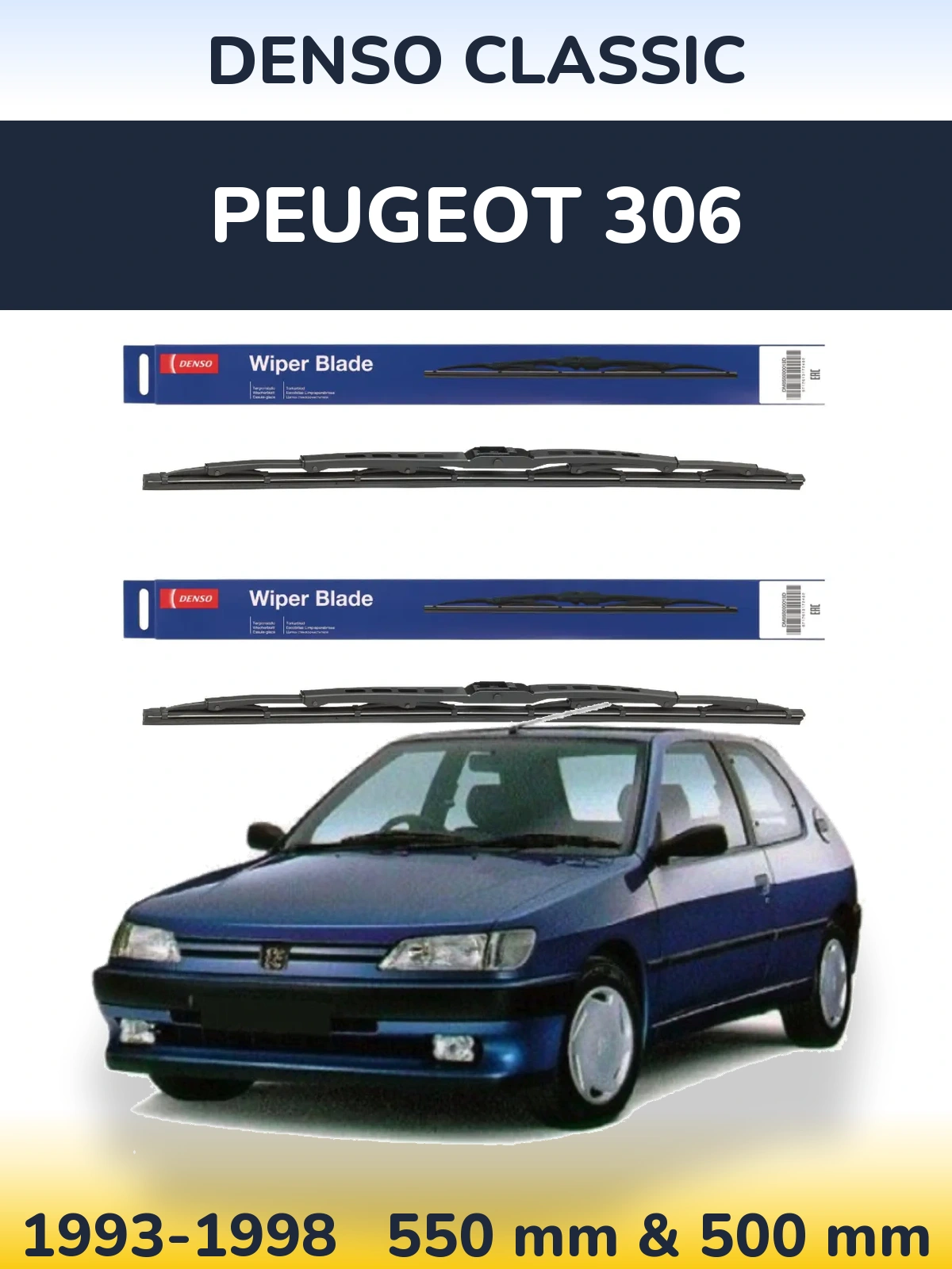 Front wiper blade set Denso Classic 550 & 500 мм for Peugeot 306 1993-1998