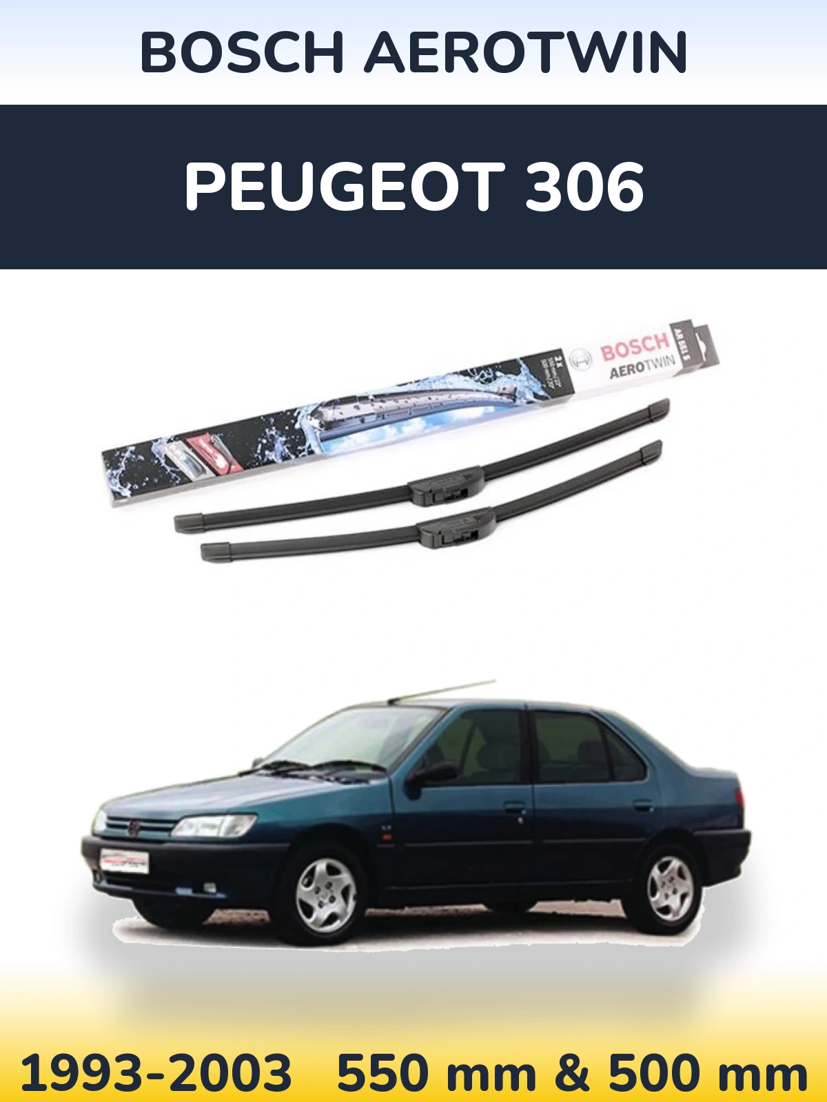 Комплект передних дворников BOSCH AeroTwin 550 & 500 мм для Peugeot 306 1993-2003