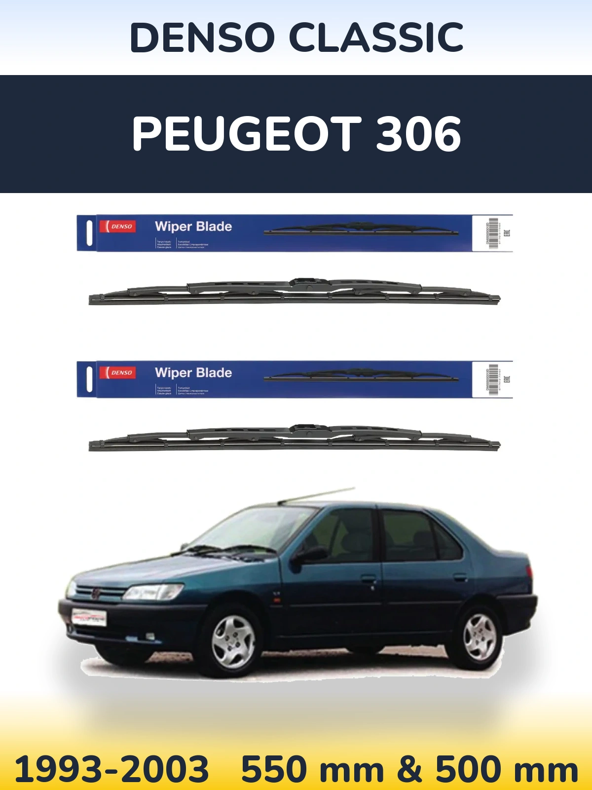 Komplet przednich wycieraczek Denso Classic 550 & 500 mm do Peugeot 306 1993-2003