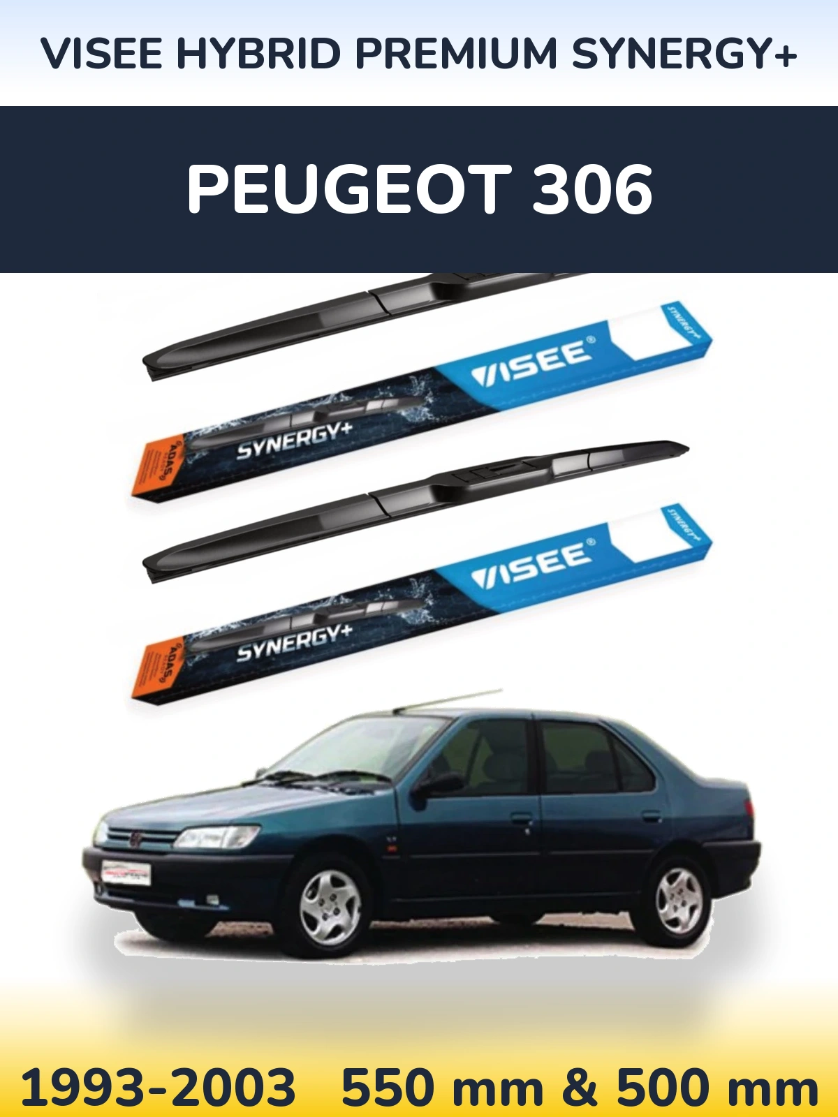 Front wiper blade set VISEE HYBRID PREMIUM SYNERGY+ 550 & 500 мм for Peugeot 306 1993-2003