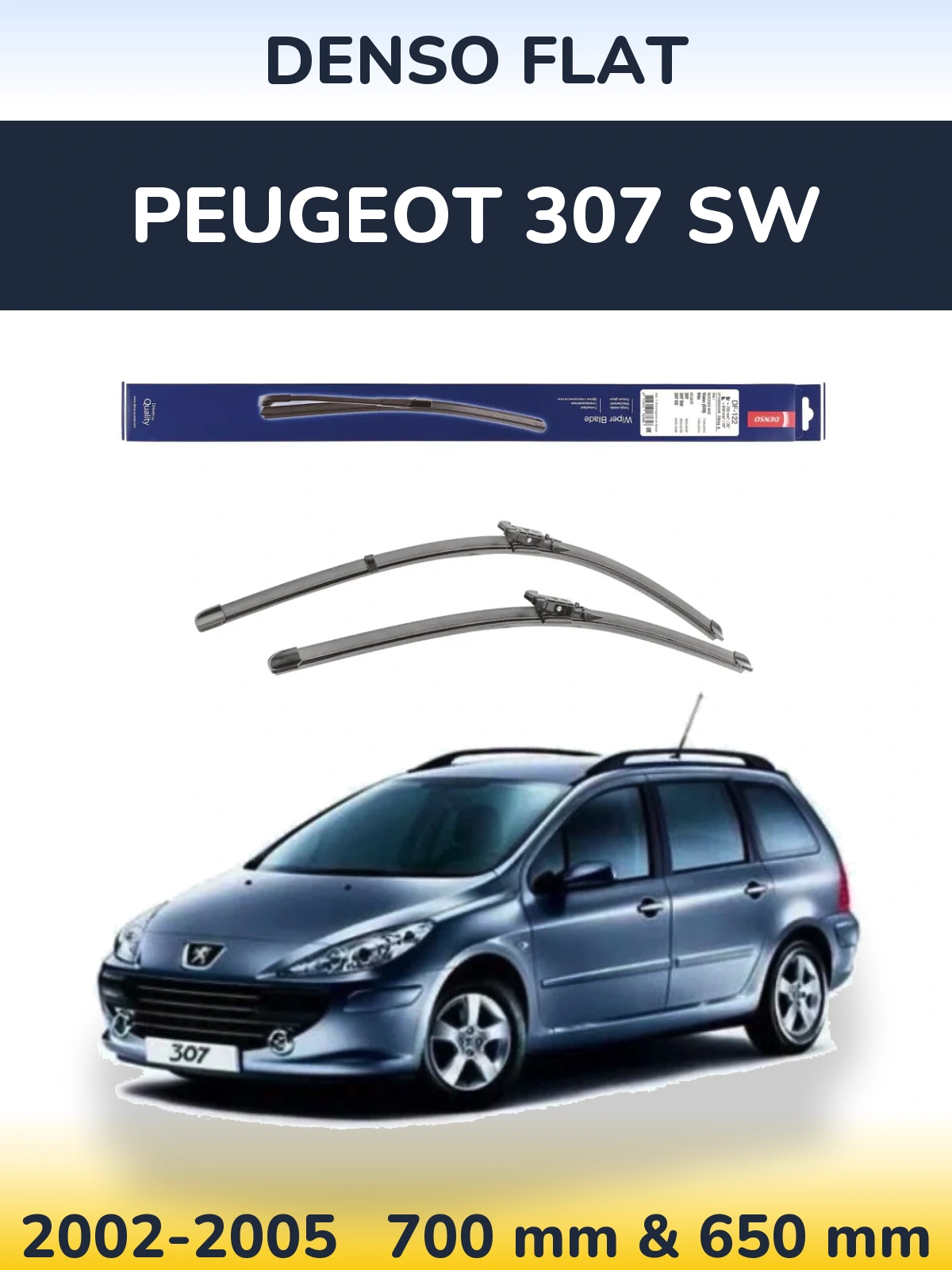 Front wiper blade set Denso Flat 700 & 650 мм for Peugeot 307 SW 2002-2005