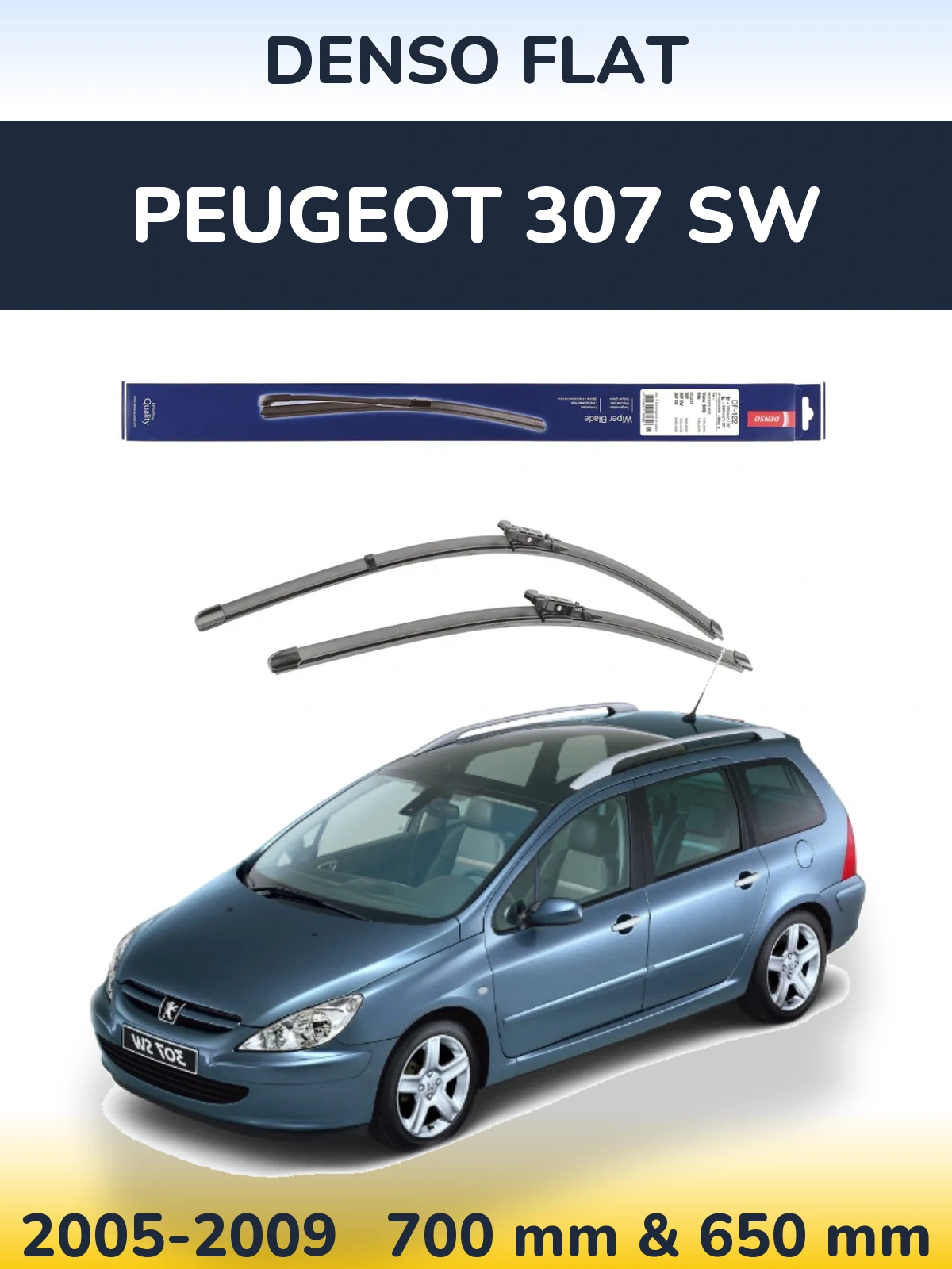 Front wiper blade set Denso Flat 700 & 650 мм for Peugeot 307 SW 2005-2009