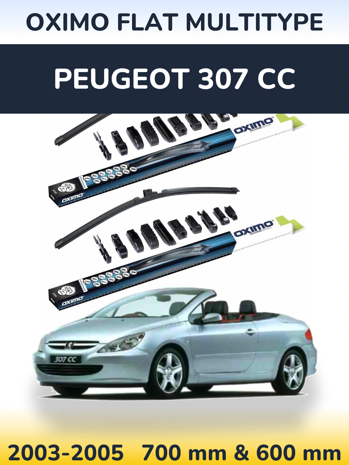 Front wiper blade set Oximo Flat MultiTypee 700 & 600 мм for Peugeot 307 CC 2003-2005