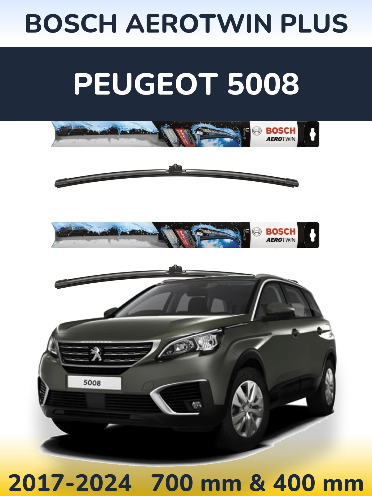 Комплект передніх щіток BOSCH AeroTwin Plus 700 & 400 мм для Peugeot 5008 2017-2024