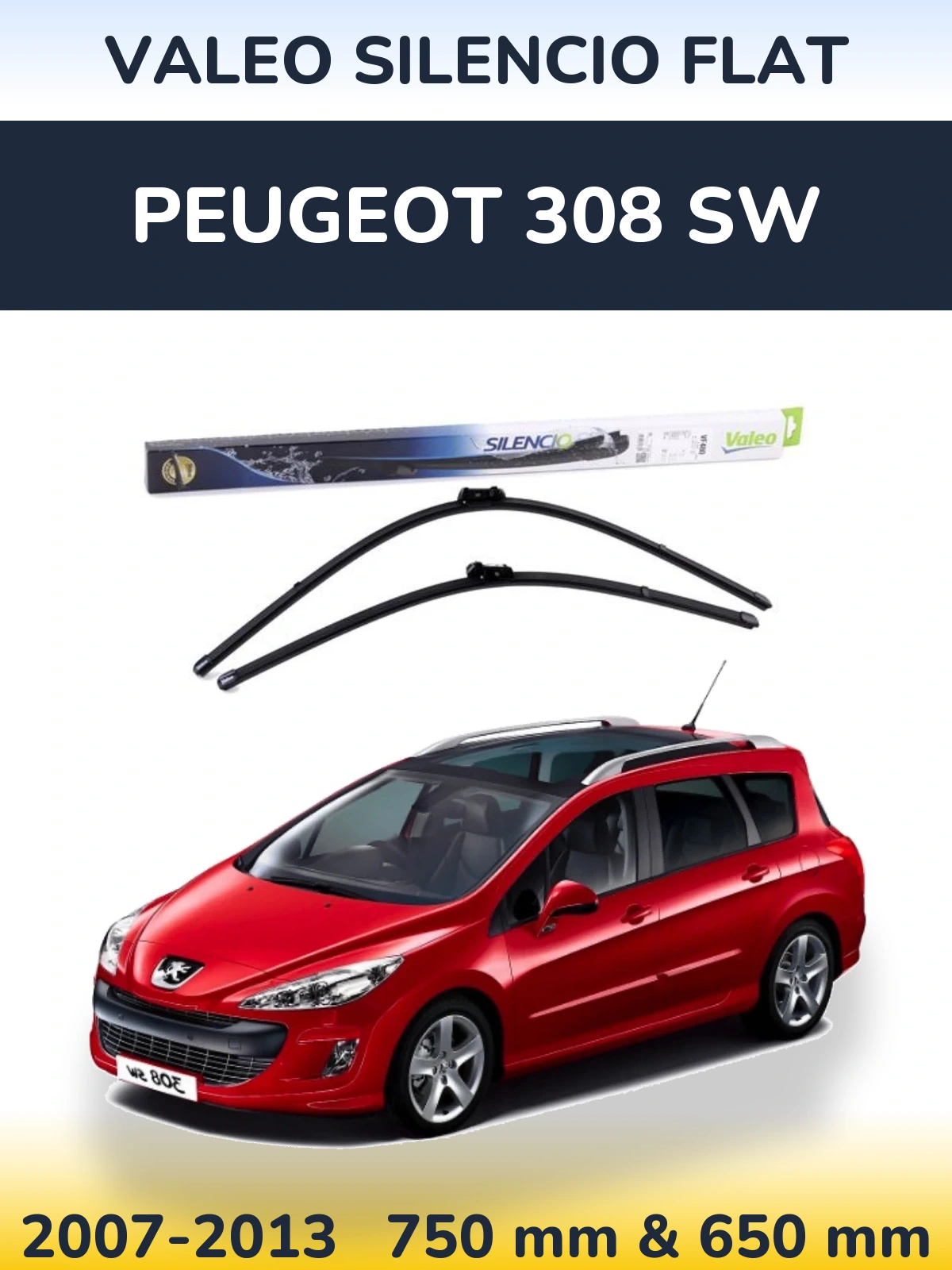 Komplet przednich wycieraczek Valeo Silencio Flat 750 & 650 mm do Peugeot 308 SW 2007-2013