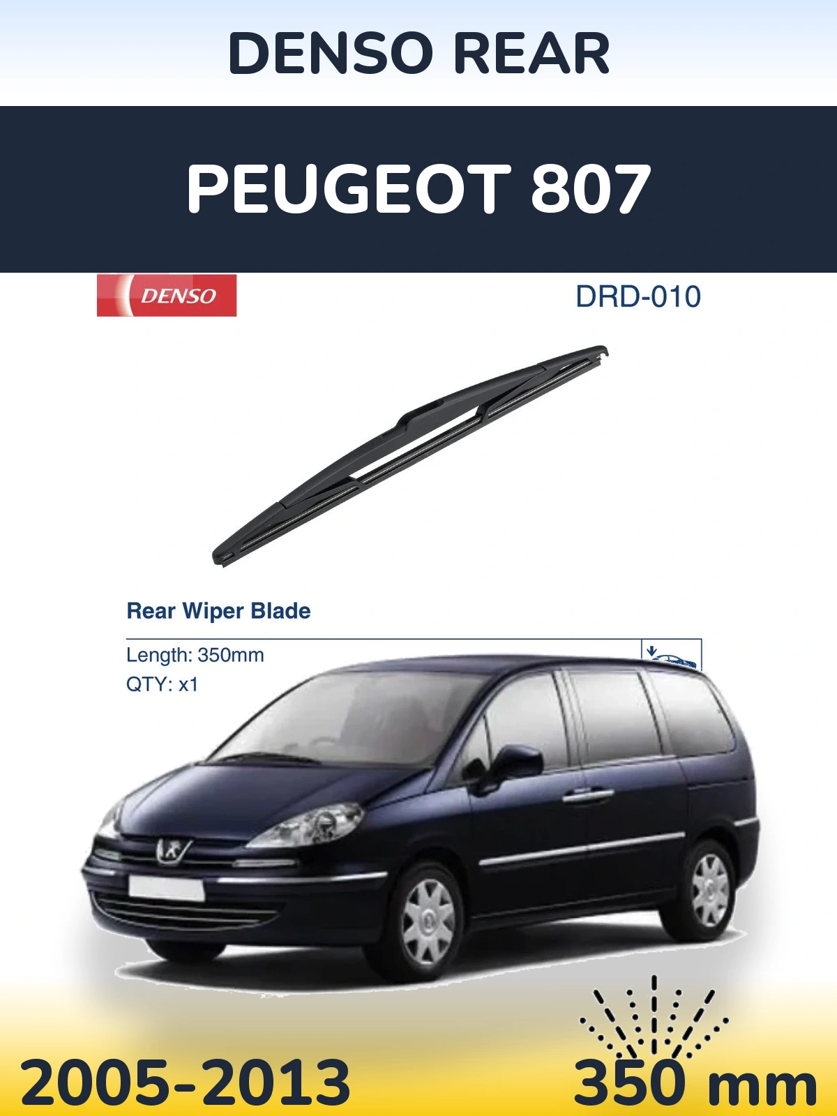Rear wiper blade Denso Rear 350 mm for Peugeot 807 2005-2013