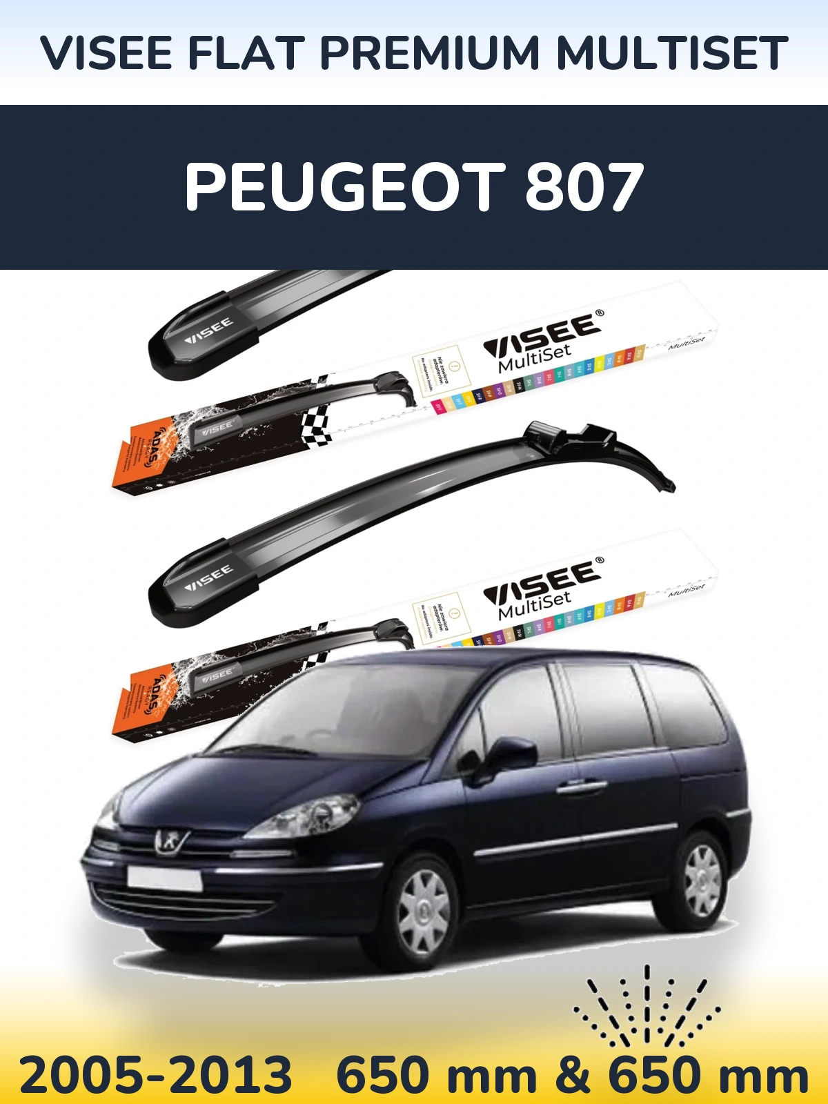 Komplet przednich wycieraczek VISEE FLAT PREMIUM MultiSet 650 & 650 mm do Peugeot 807 2005-2013
