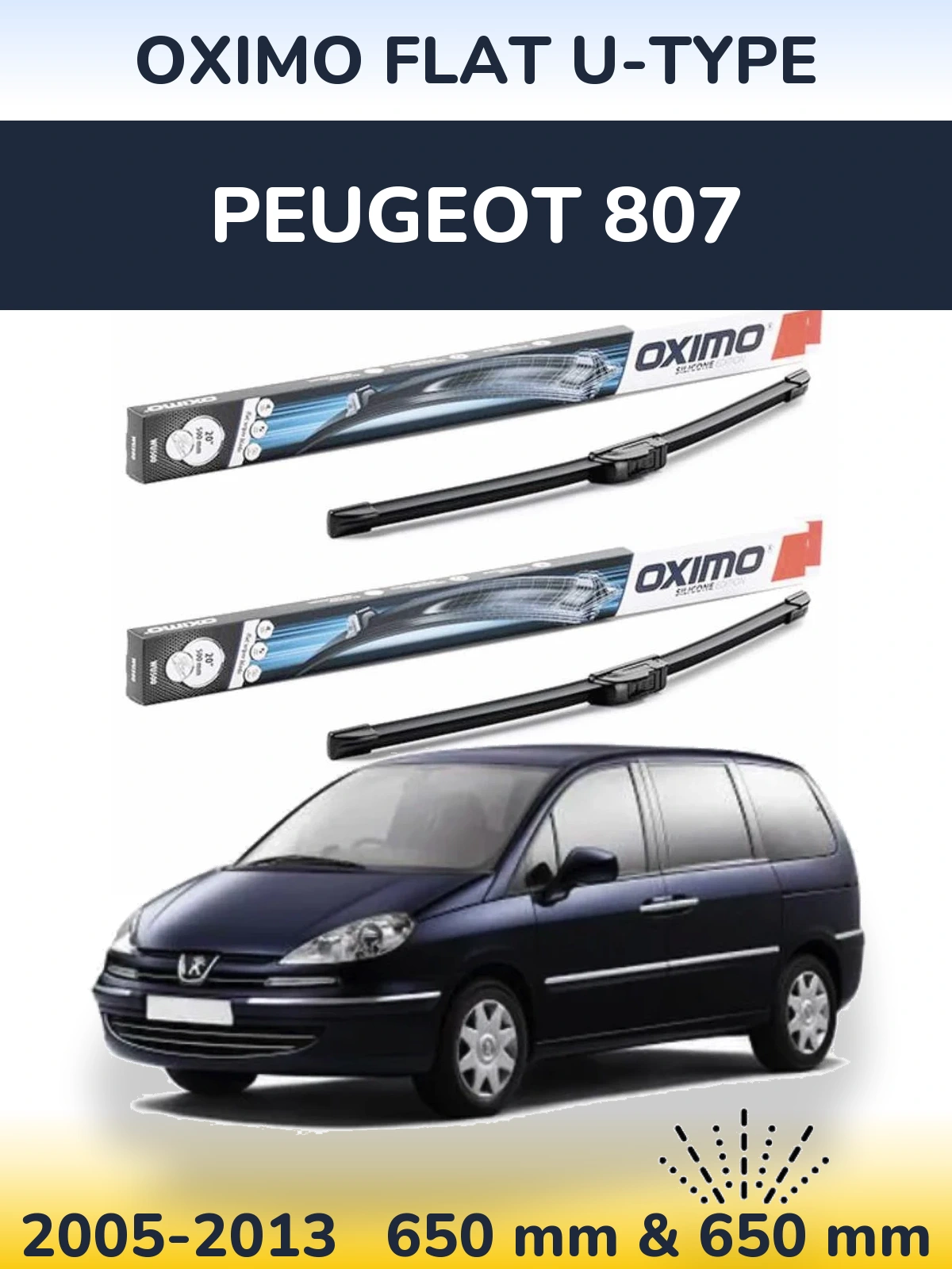 Front wiper blade set Oximo Flat U-type 650 & 650 мм for Peugeot 807 2005-2013