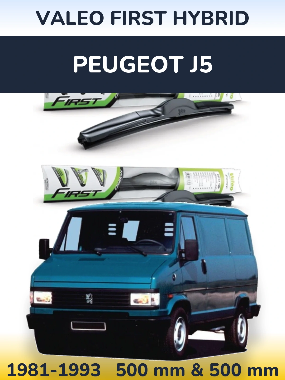 Front wiper blade set Valeo First Hybrid 500 & 500 mm for Peugeot J5 1981-1993