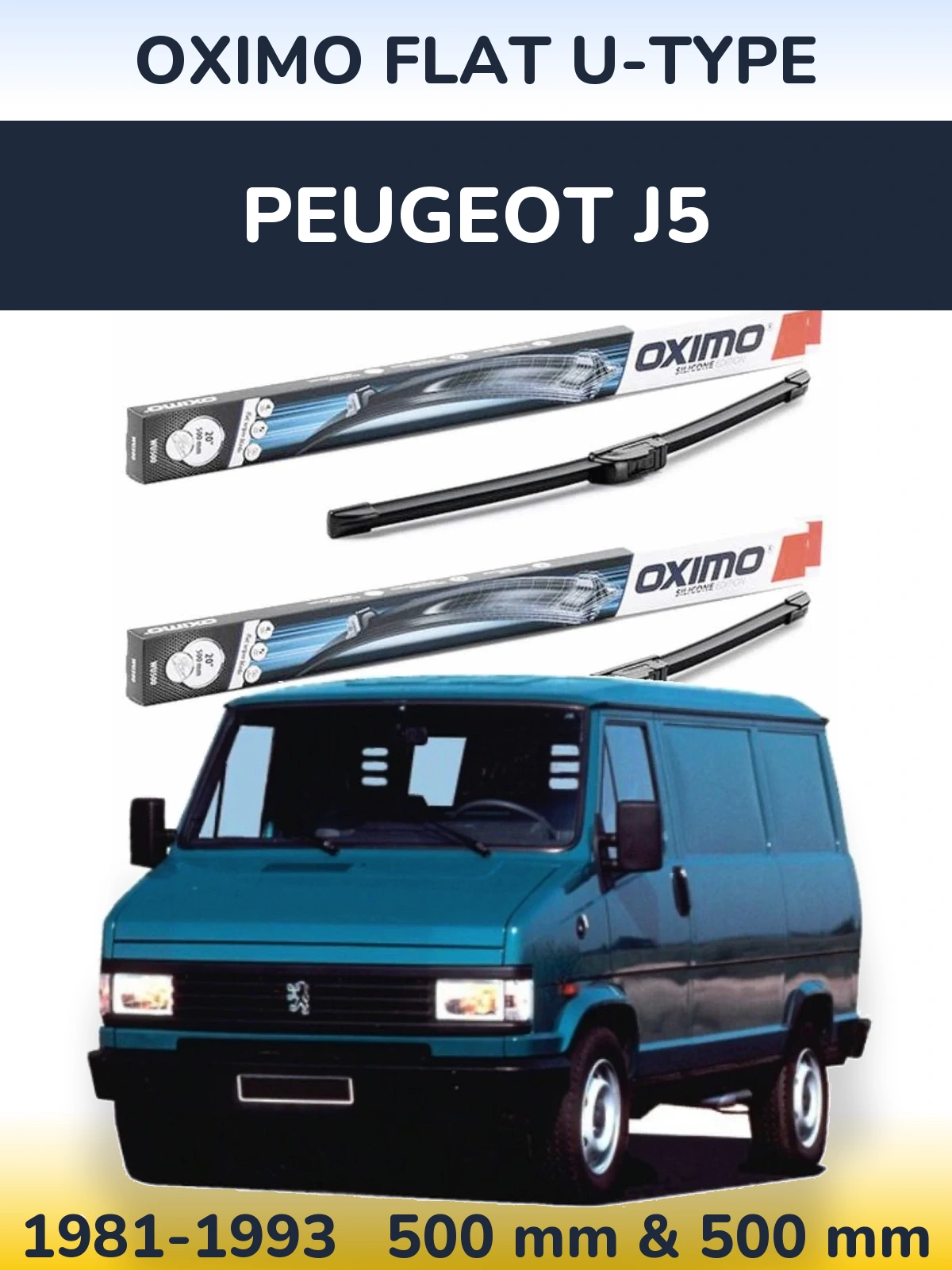 Комплект передних дворников Oximo Flat U-type 500 & 500 мм для Peugeot J5 1981-1993
