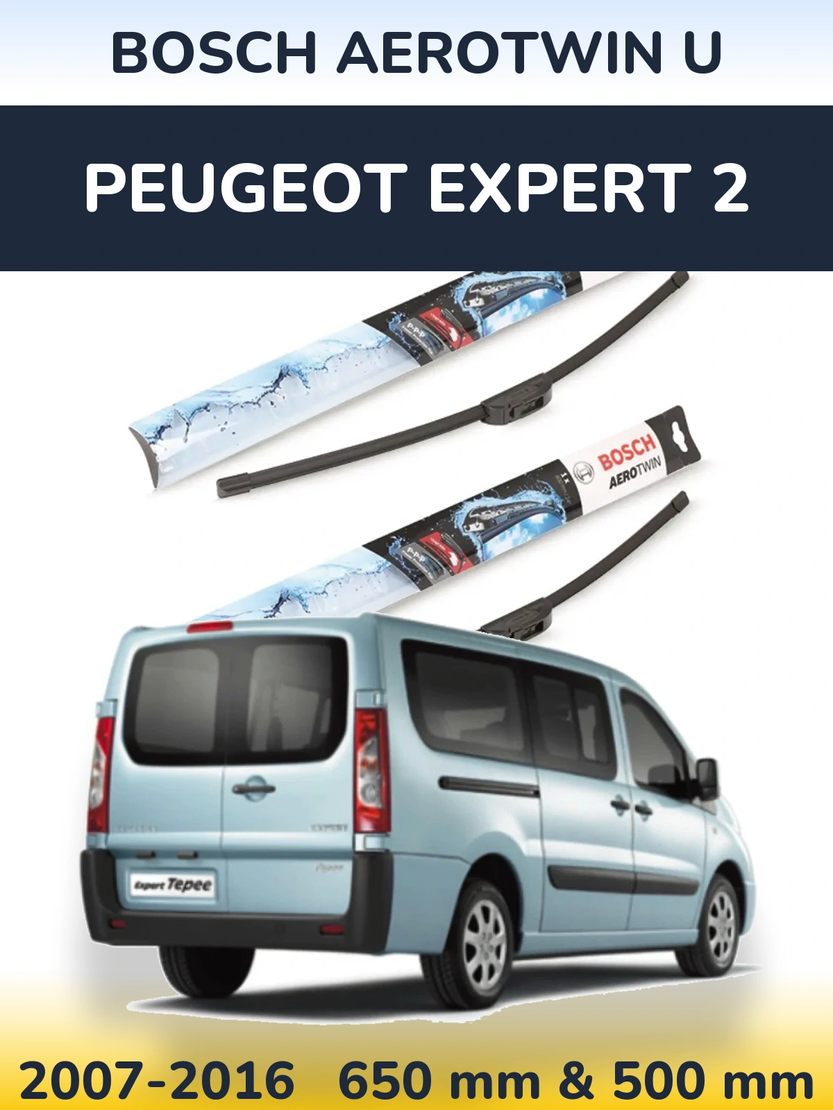 Front wiper blade set BOSCH AeroTwin U 650 & 500 мм for Peugeot Expert 2 2007-2016