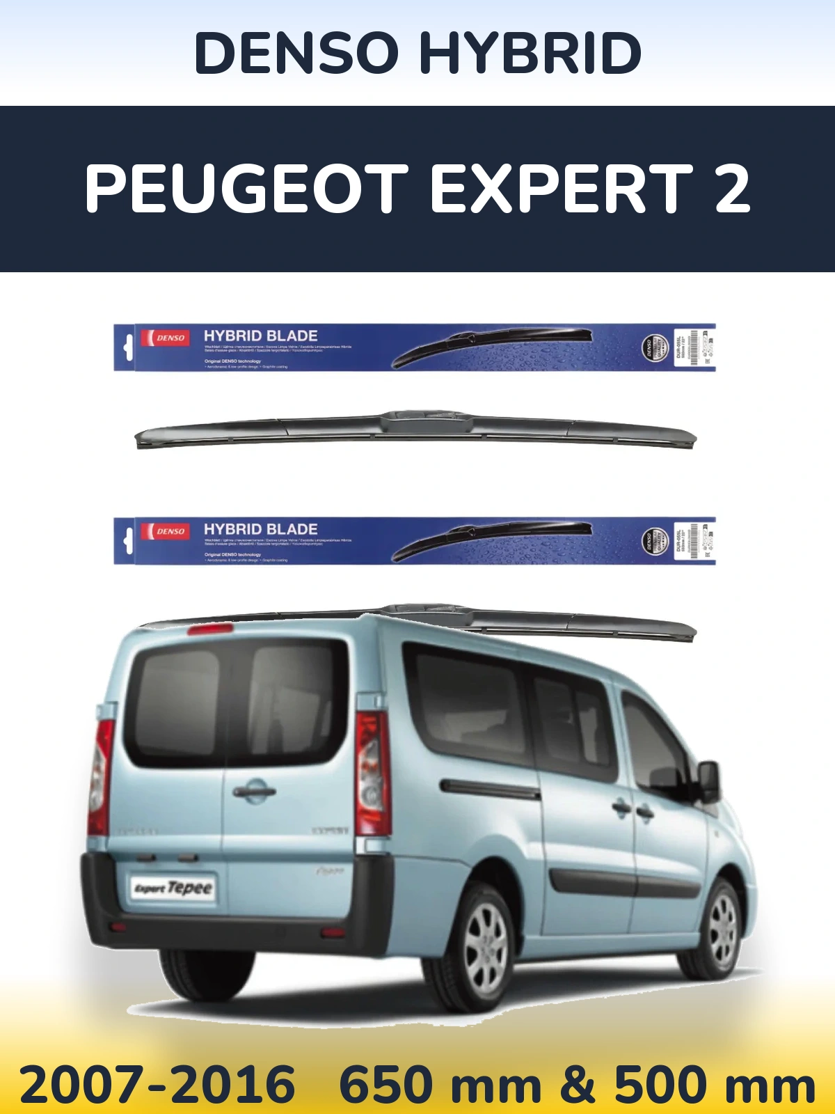 Front wiper blade set Denso Hybrid 650 & 500 мм for Peugeot Expert 2 2007-2016