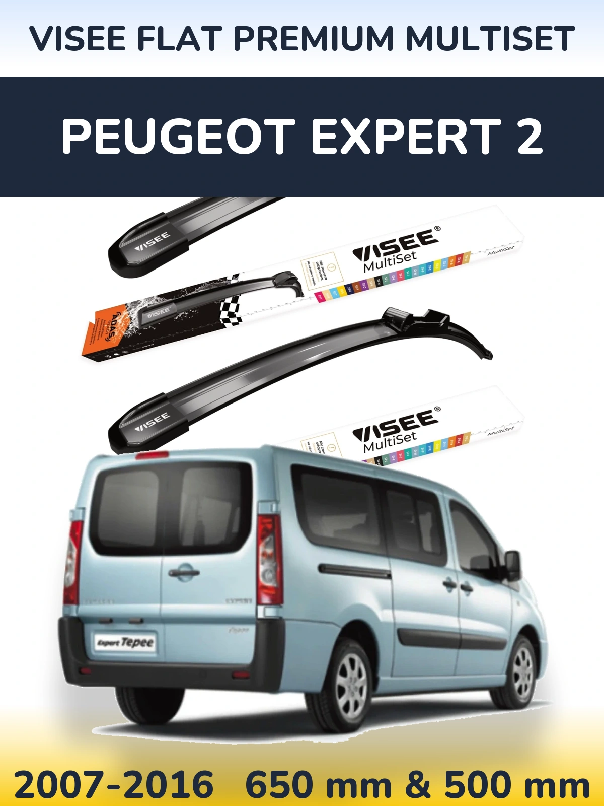 Front wiper blade set VISEE FLAT PREMIUM MultiSet 650 & 500 мм for Peugeot Expert 2 2007-2016