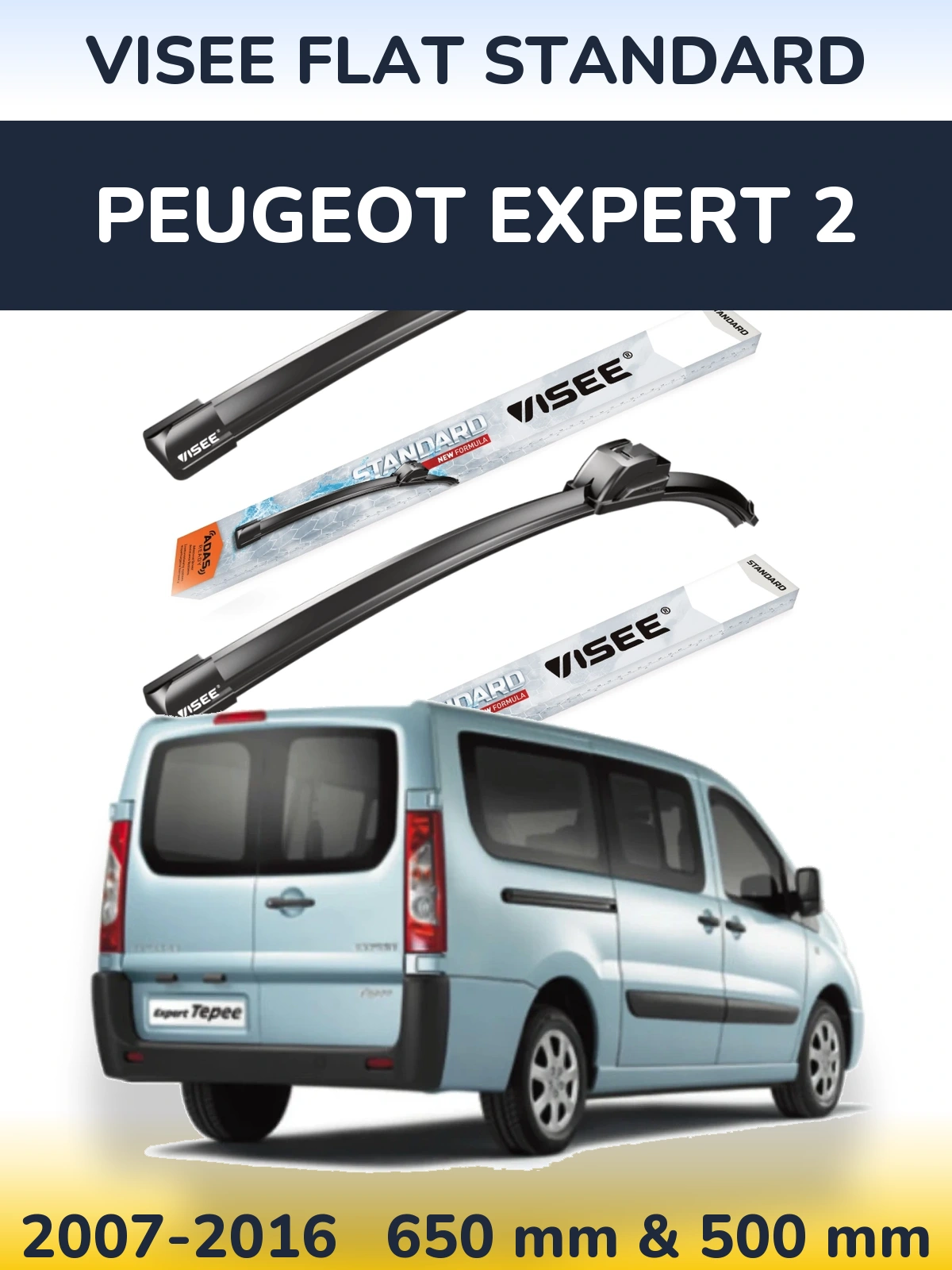 Front wiper blade set VISEE FLAT STANDARD 650 & 500 мм for Peugeot Expert 2 2007-2016