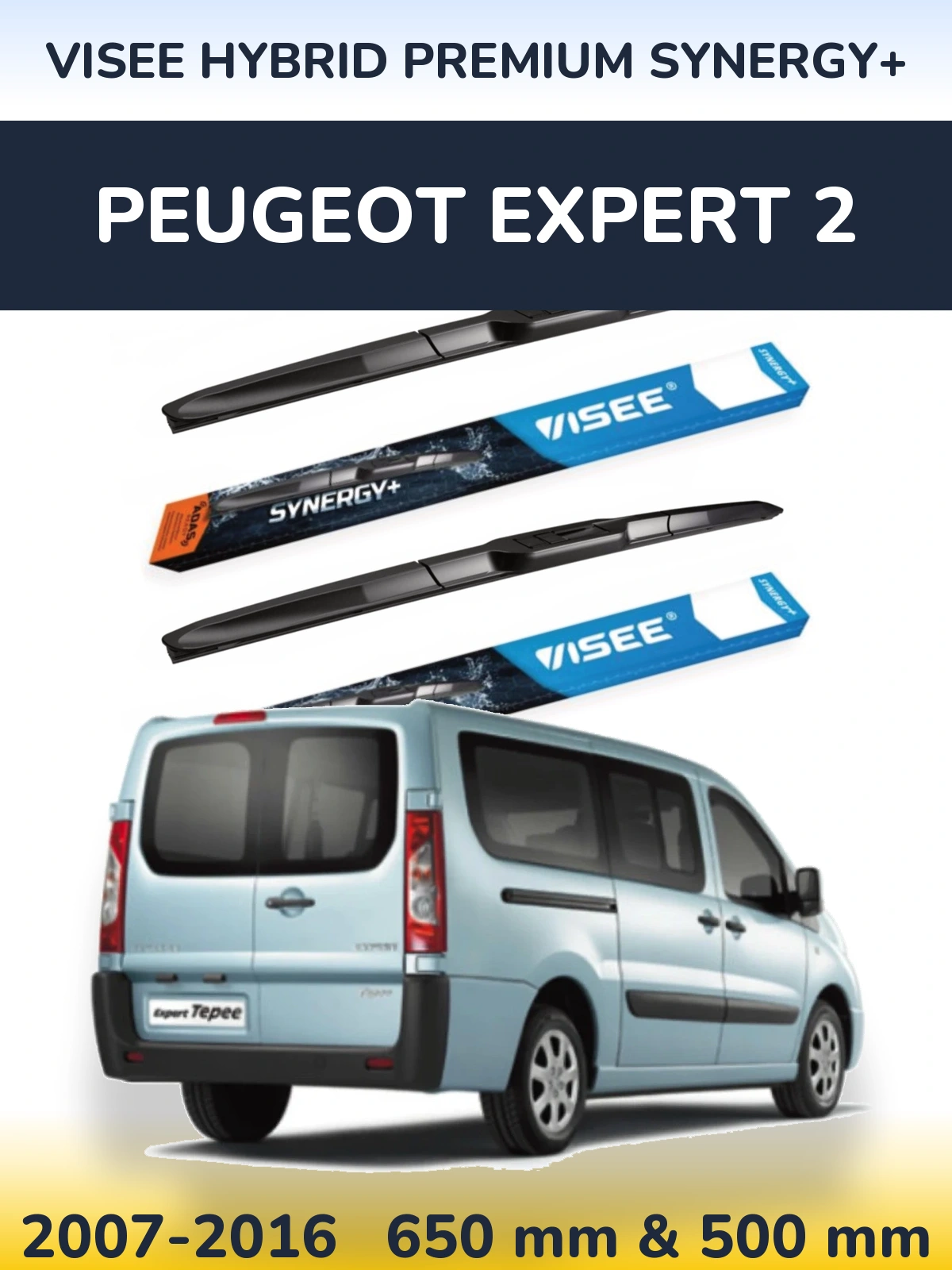 Front wiper blade set VISEE HYBRID PREMIUM SYNERGY+ 650 & 500 мм for Peugeot Expert 2 2007-2016