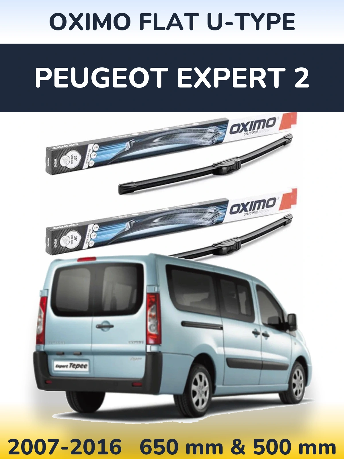 Front wiper blade set Oximo Flat U-type 650 & 500 мм for Peugeot Expert 2 2007-2016