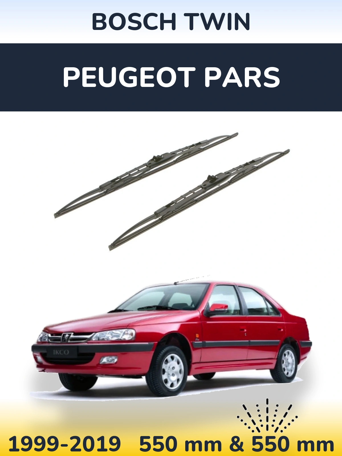 Front wiper blade set BOSCH Twin 550 & 550 мм for Peugeot Pars 1999-2019