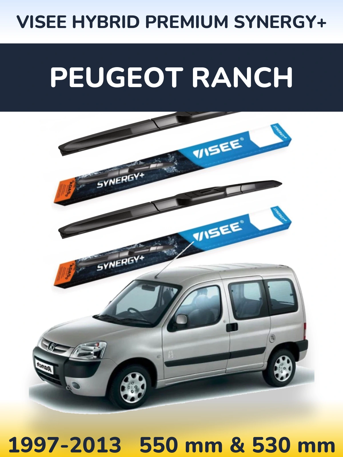 Komplet przednich wycieraczek VISEE HYBRID PREMIUM SYNERGY+ 550 & 530 mm do Peugeot Ranch 1997-2013