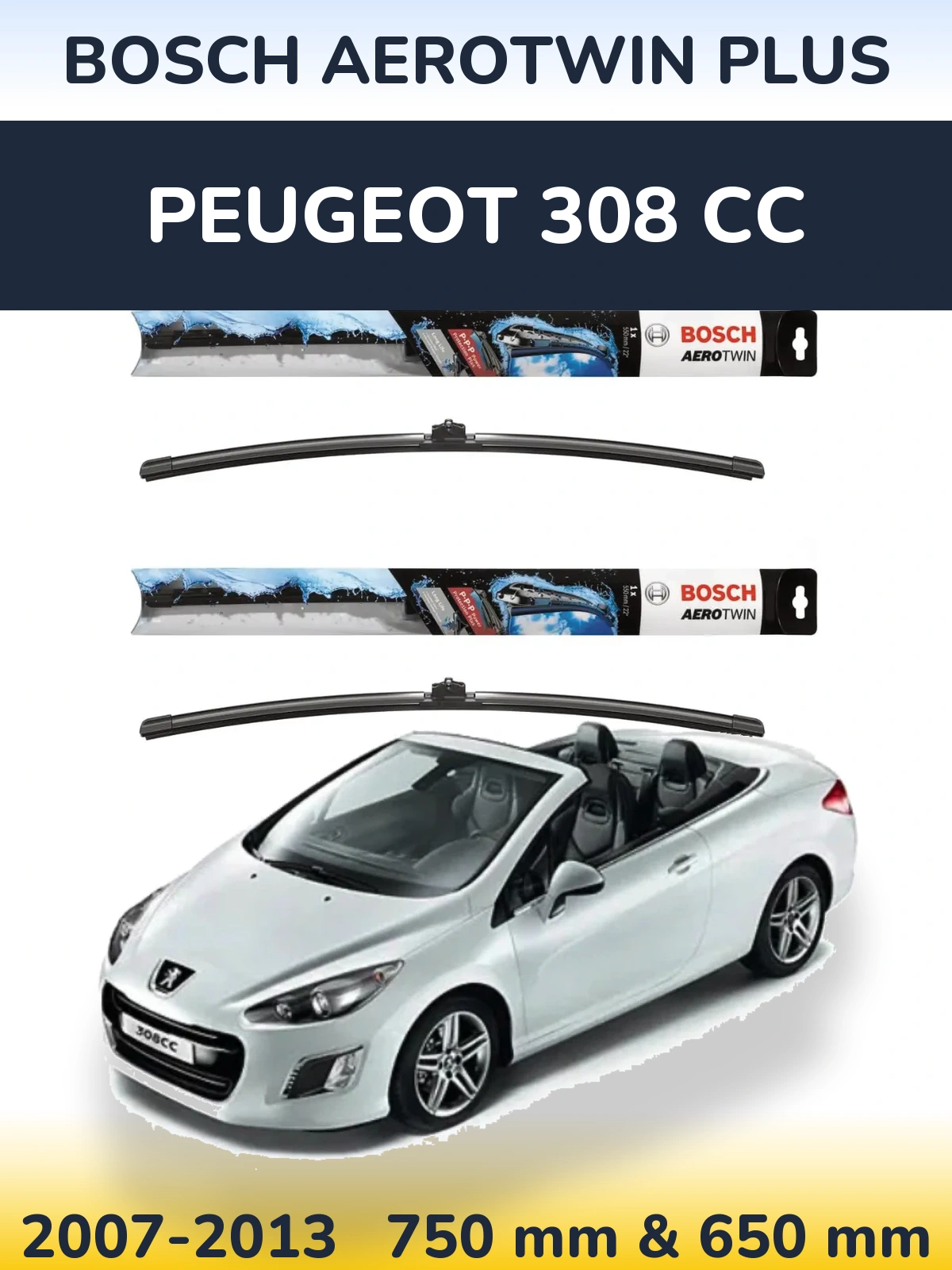 Комплект передних дворников BOSCH AeroTwin Plus 750 & 650 мм для Peugeot 308 CC 2007-2013