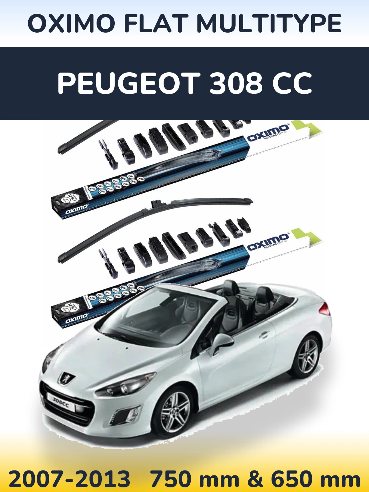 Front wiper blade set Oximo Flat MultiTypee 750 & 650 мм for Peugeot 308 CC 2007-2013