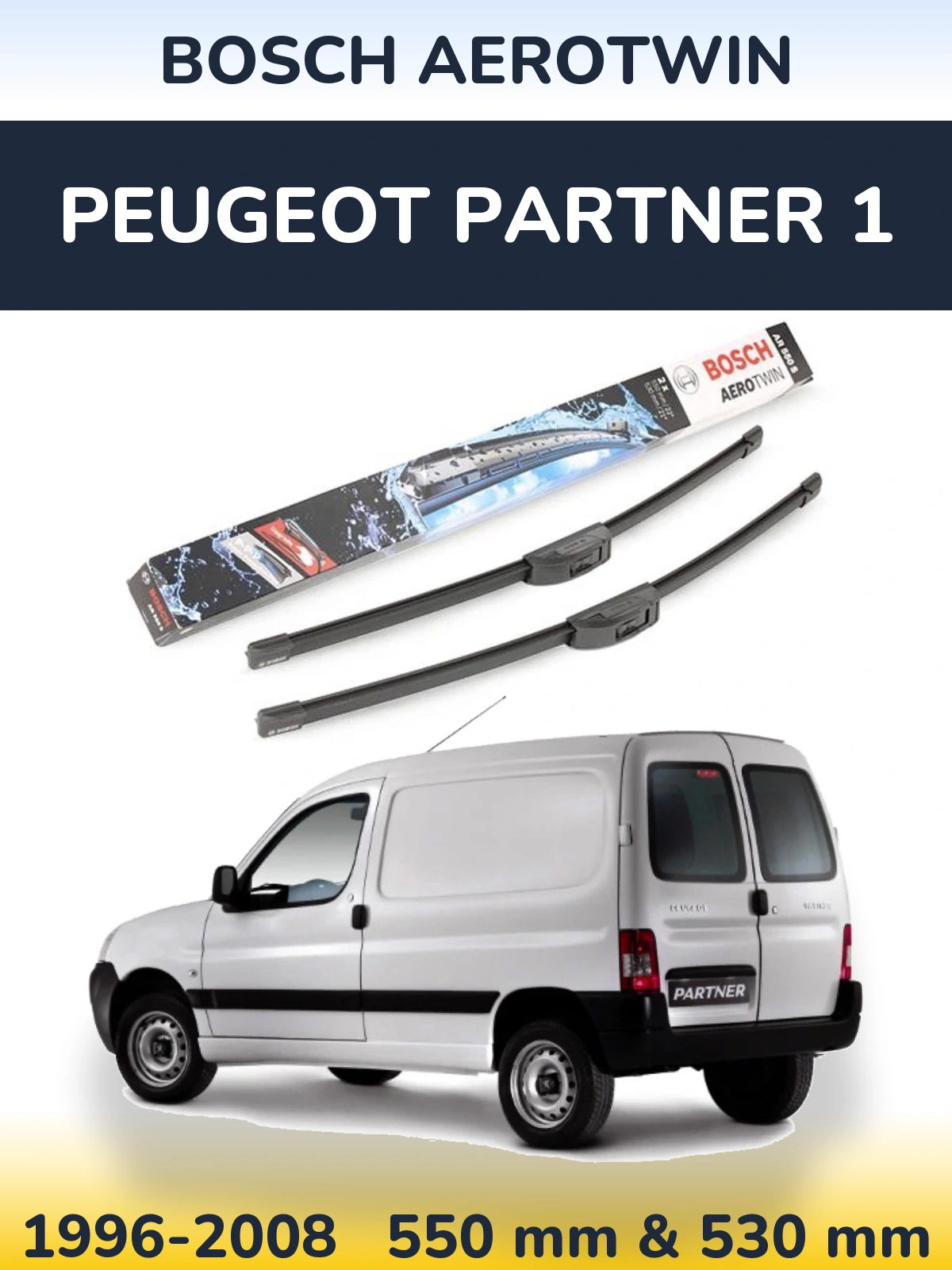 Komplet przednich wycieraczek BOSCH AeroTwin 550 & 530 mm do Peugeot Partner 1 1996-2008