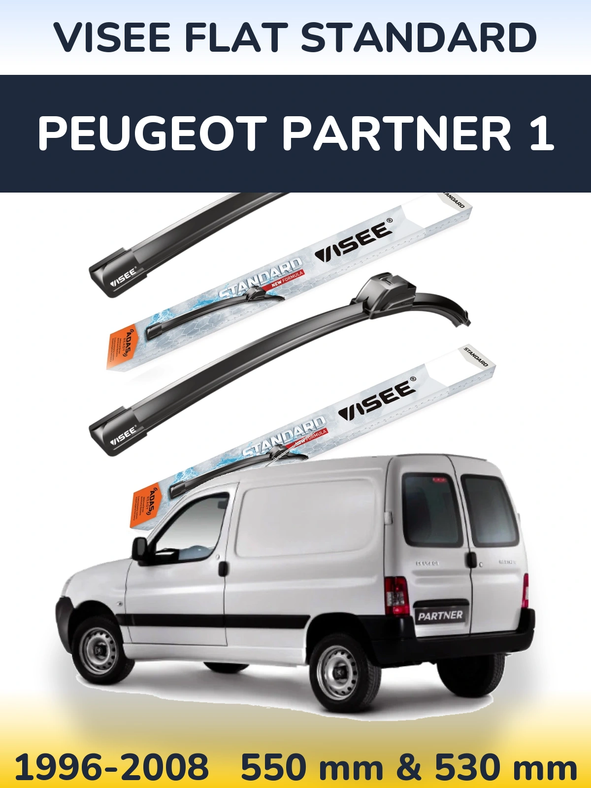 Komplet przednich wycieraczek VISEE FLAT STANDARD 550 & 530 mm do Peugeot Partner 1 1996-2008