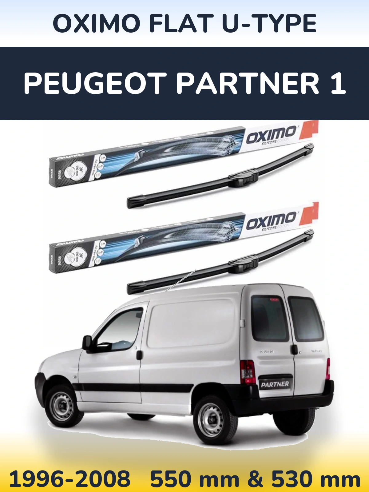 Komplet przednich wycieraczek Oximo Flat U-type 550 & 530 mm do Peugeot Partner 1 1996-2008