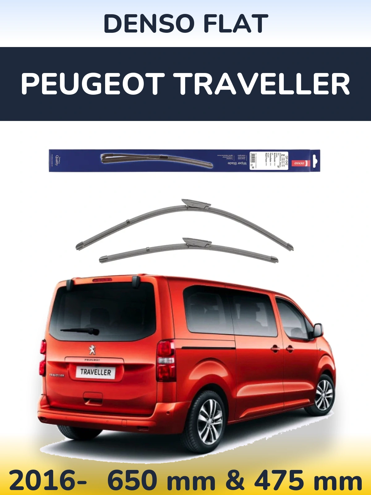 Front wiper blade set Denso Flat 650 & 450 мм for Peugeot Traveller 2016-2026