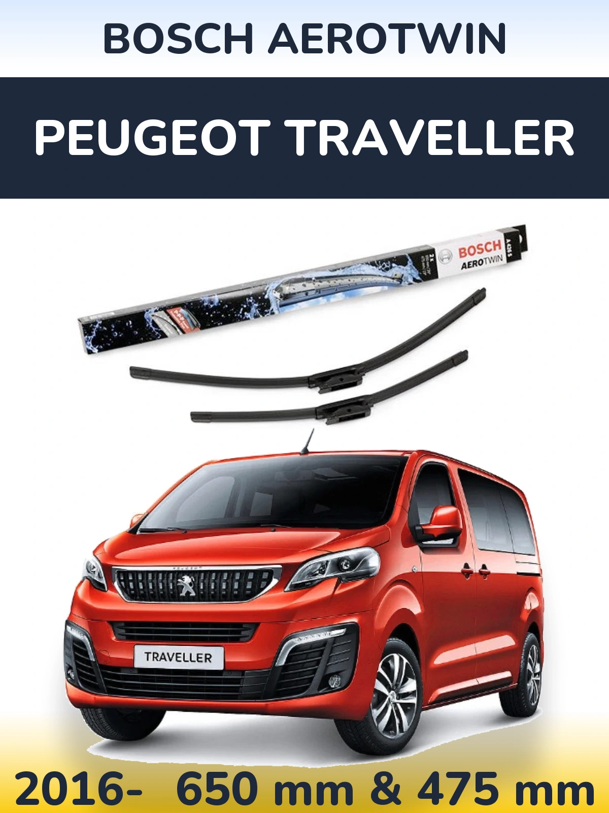 Комплект передних дворников BOSCH AeroTwin 650 & 475 мм для Peugeot Traveller 2016-2026