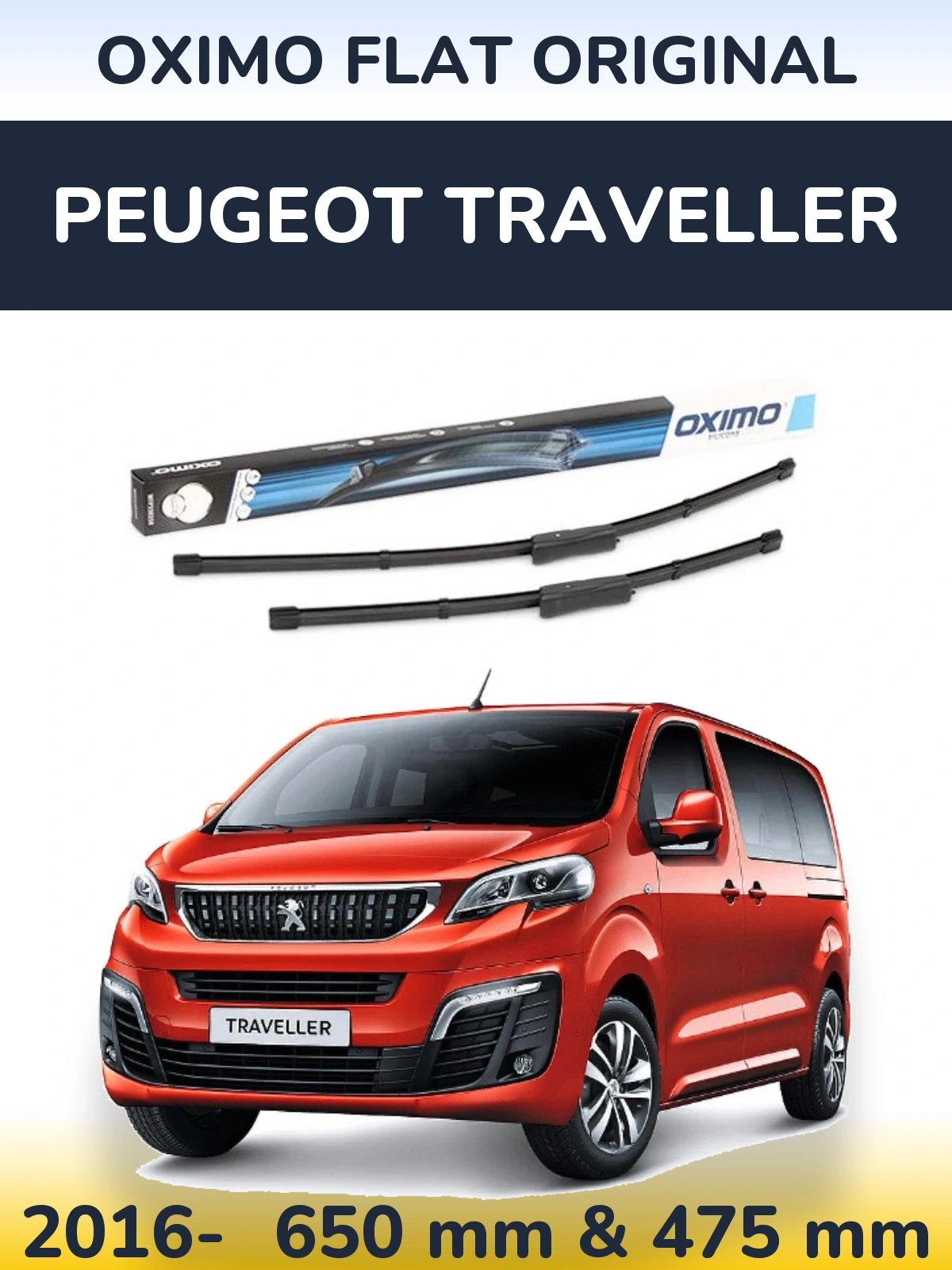Front wiper blade set Oximo Flat Original 650 & 475 мм for Peugeot Traveller 2016-2026